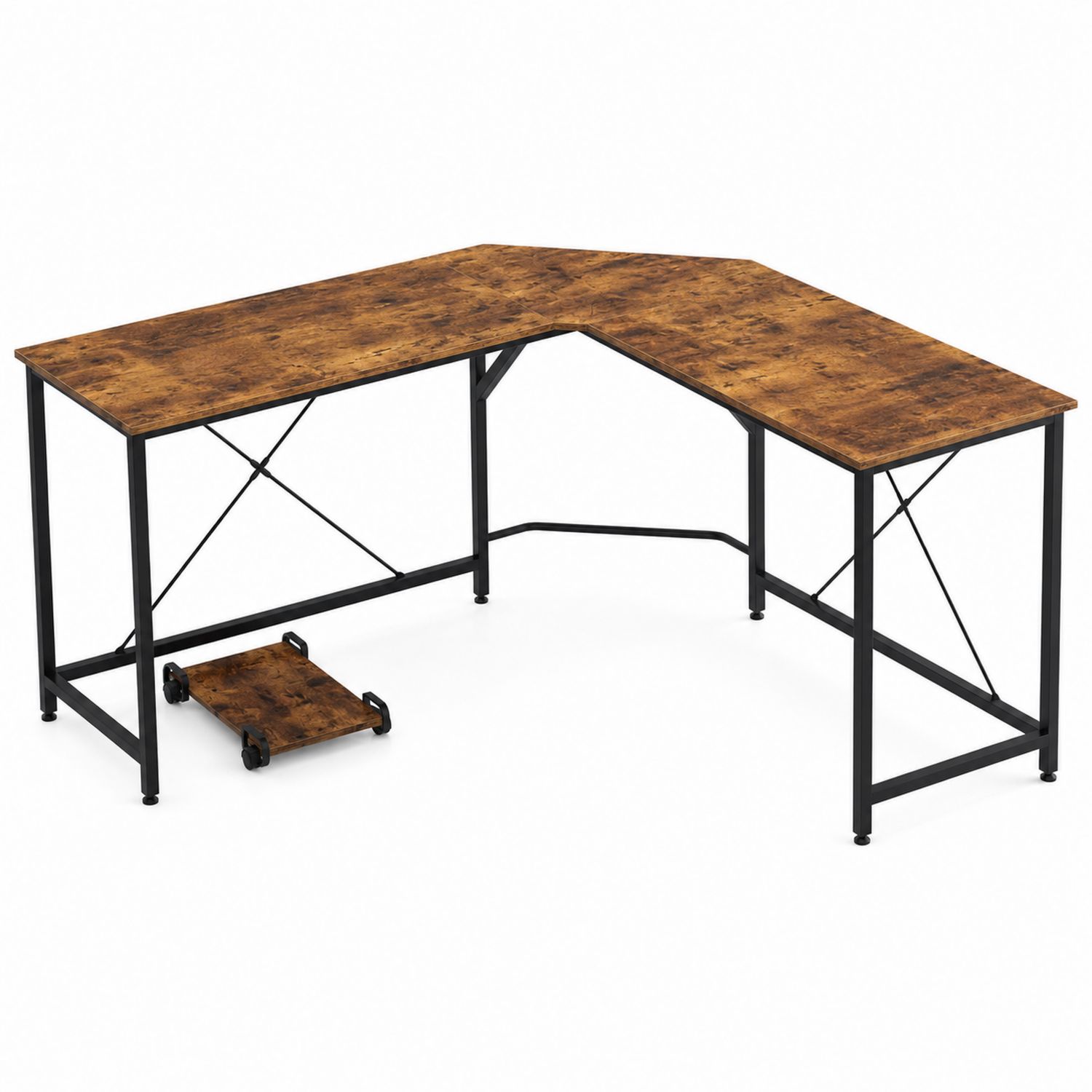 Eckschreibtisch L-Form Holzoptik Stahlrahmen Braun