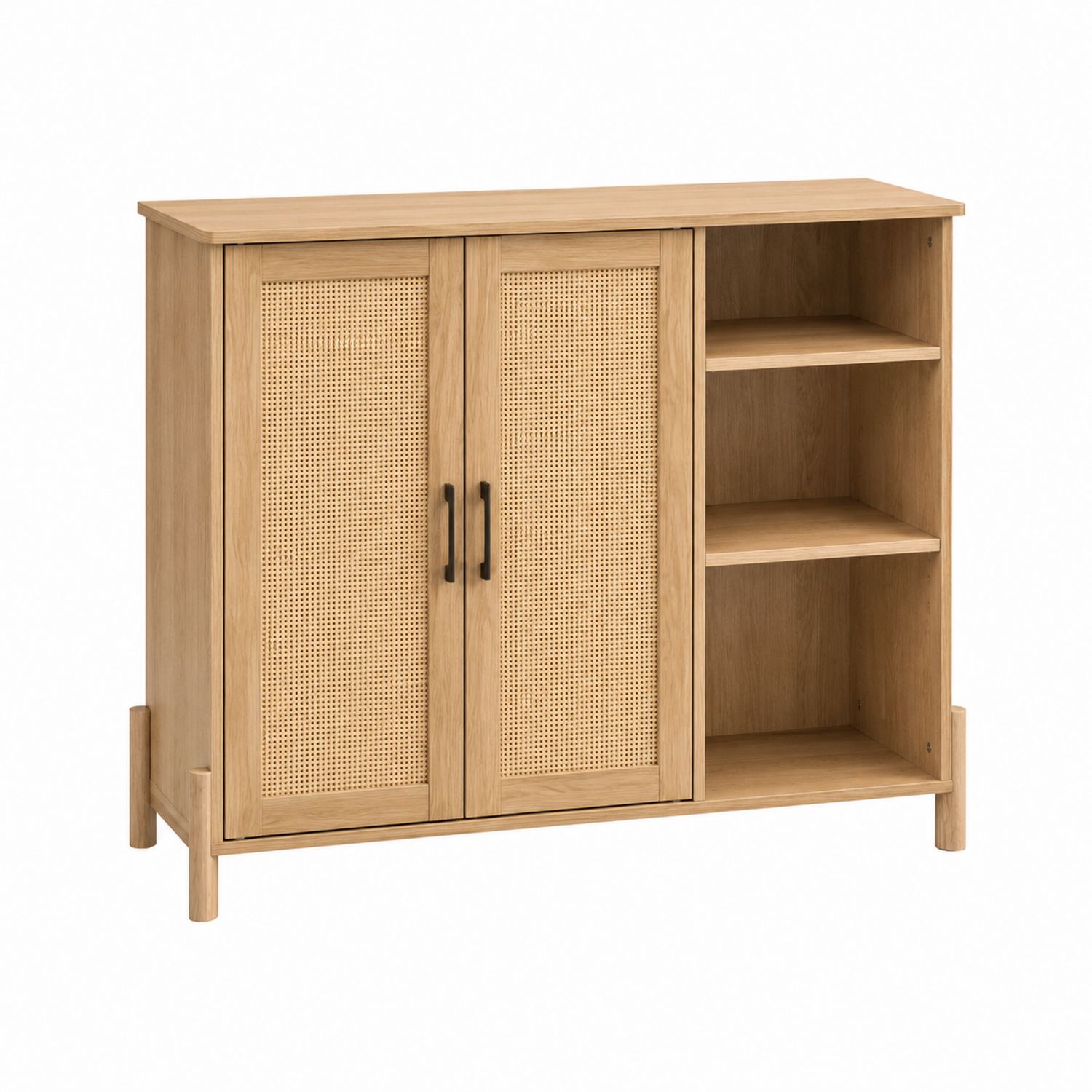 Sideboard mit Rattangeflecht-Türen und offenen Regalen aus Holz 100x40x80cm