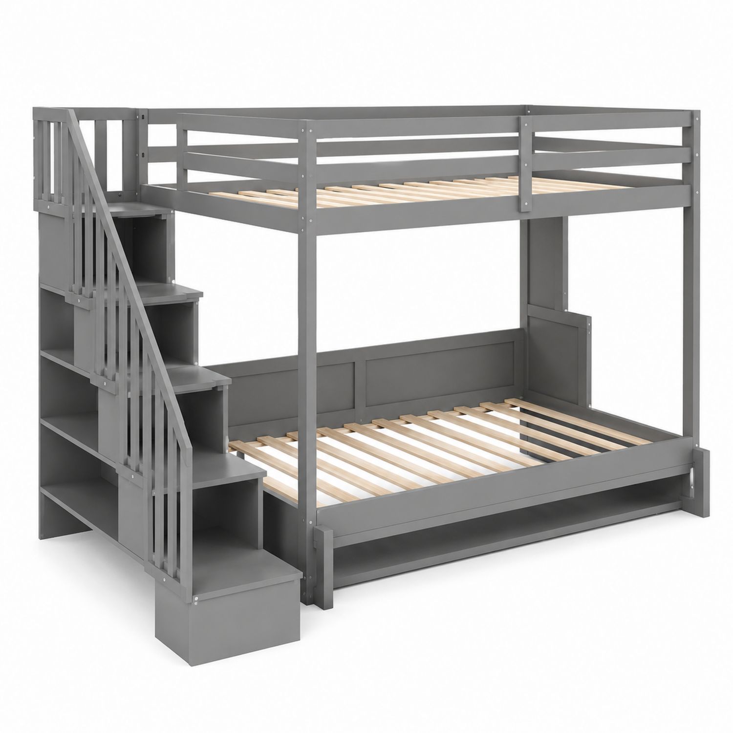Hochbett mit Treppe Grau Holz 200x90 cm