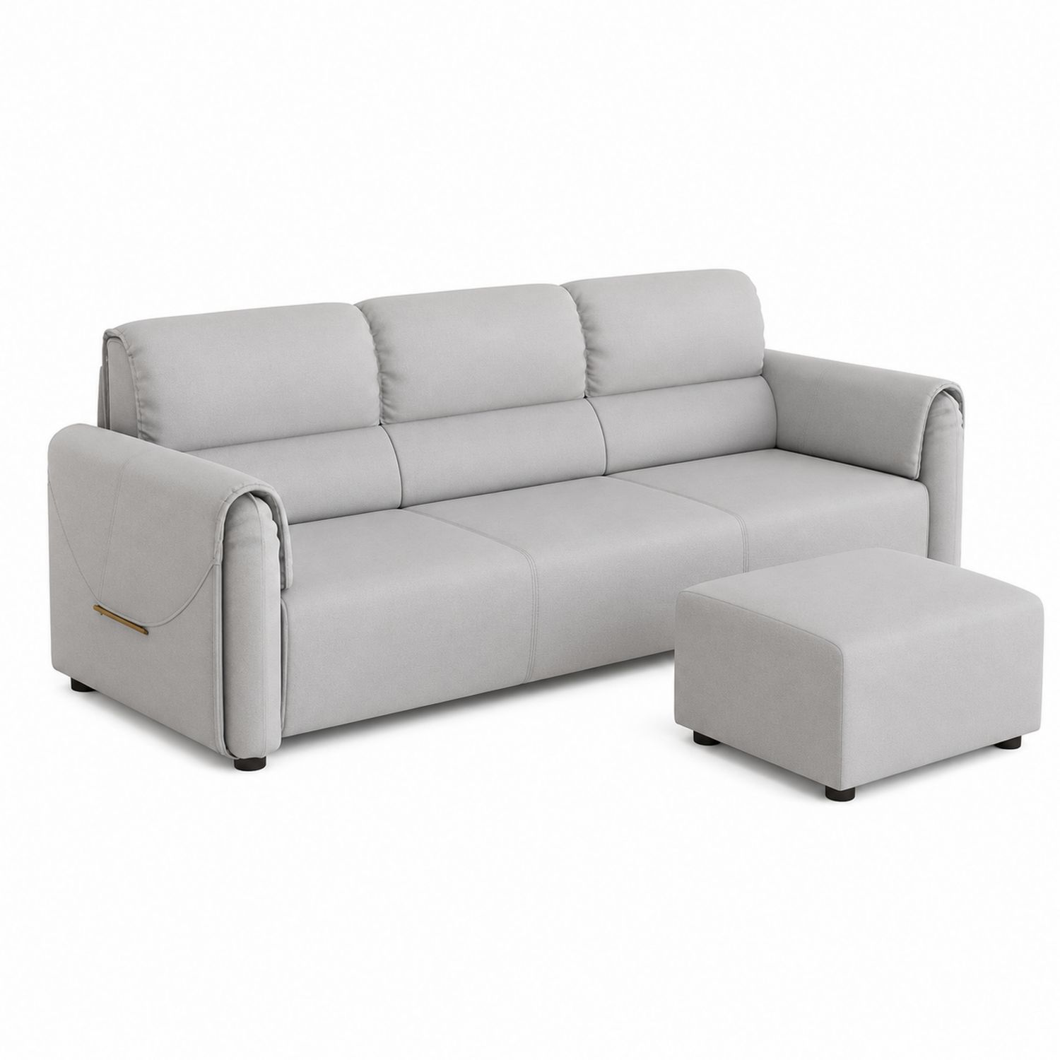 3-Sitzer Sofa mit Ottomane Stoff Hellgrau