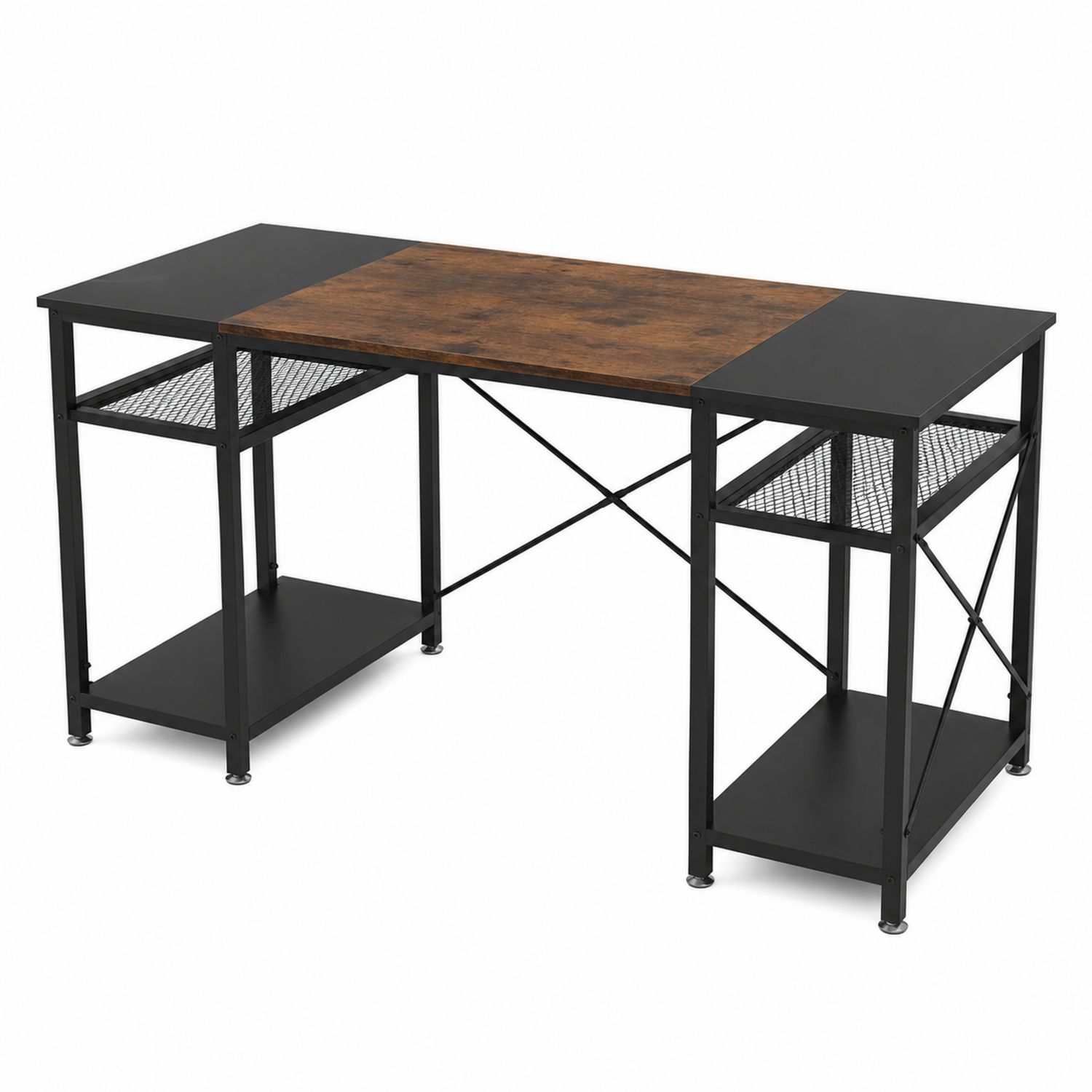 Rechteckiger Schreibtisch mit Metallrahmen und Holzmaserung 140x60x75 cm Schwarz/Braun