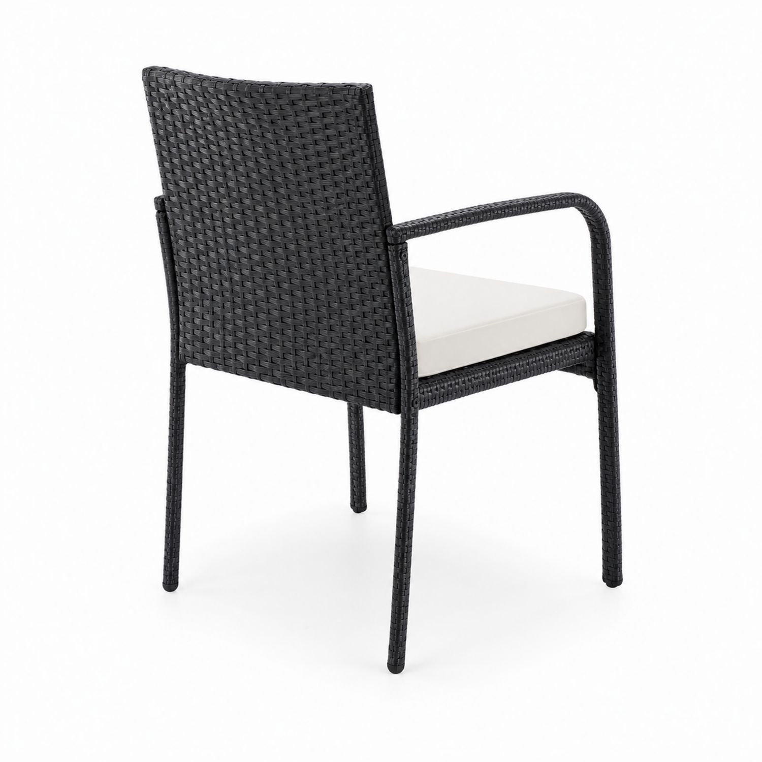 Gartenstuhl aus Rattan mit Metallrahmen Schwarz inklusive Kissen