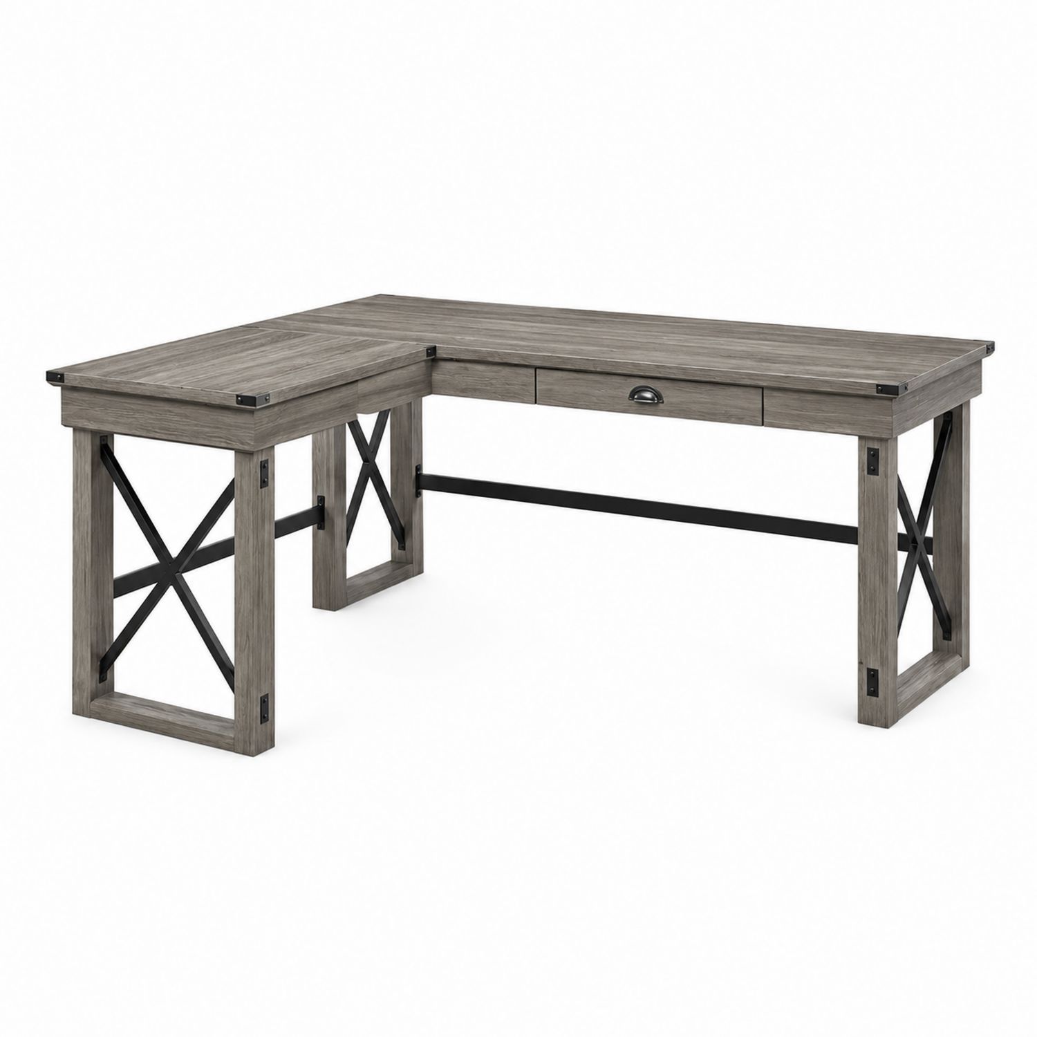 L-förmiger Büroschreibtisch aus Holz und Metall mit Schublade Grau 150x150x75 cm
