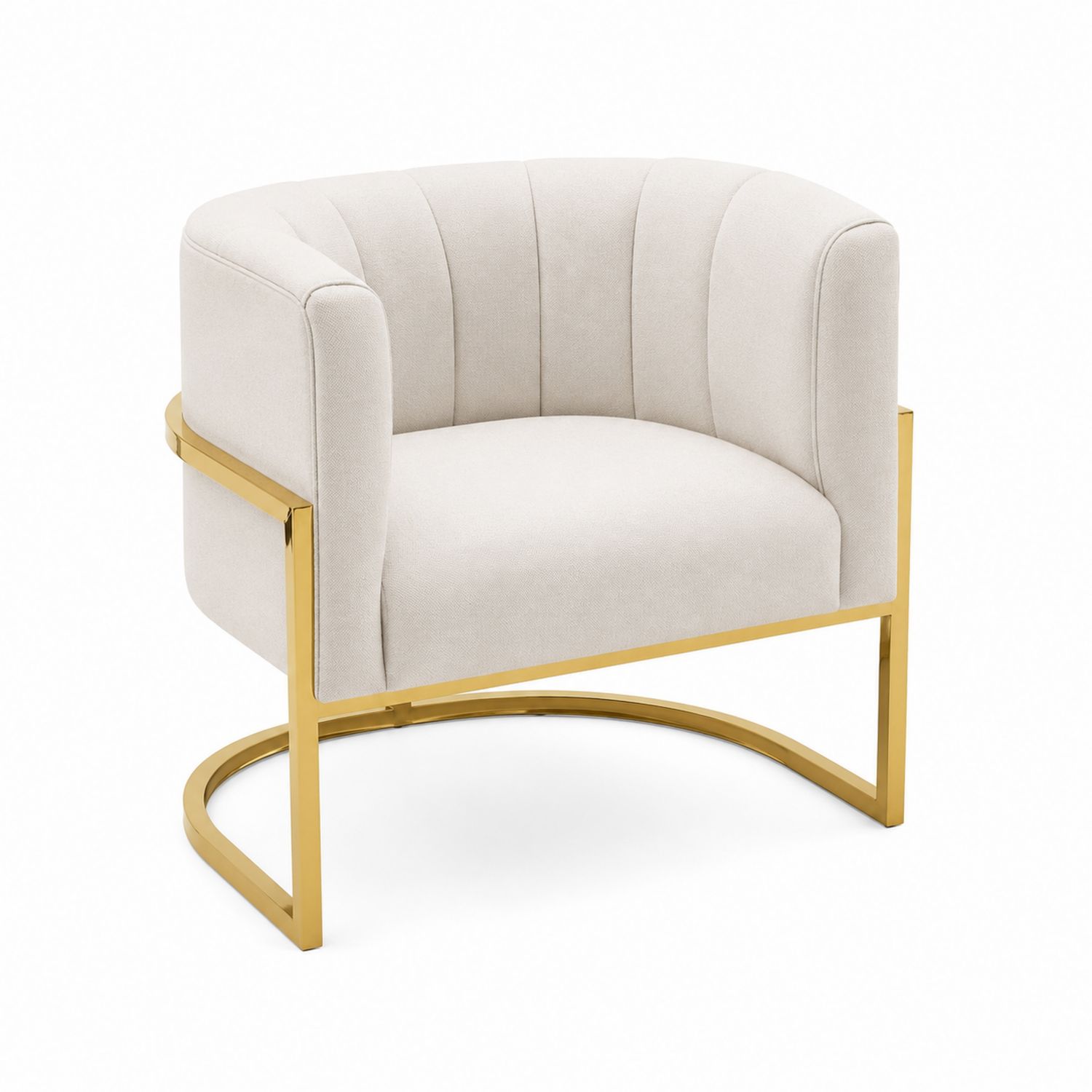 Poltrona in tessuto con struttura in metallo dorato, beige