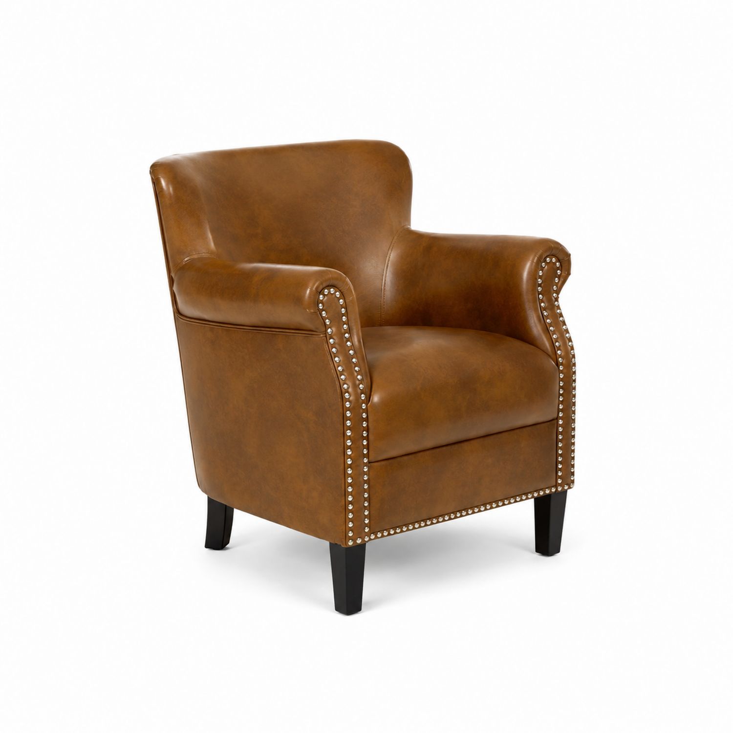Poltrona in Similpelle Marrone con Borchie 90x75x80 cm