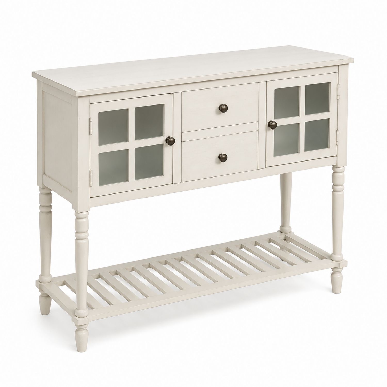 Credenza in Legno con Ante in Vetro Bianco