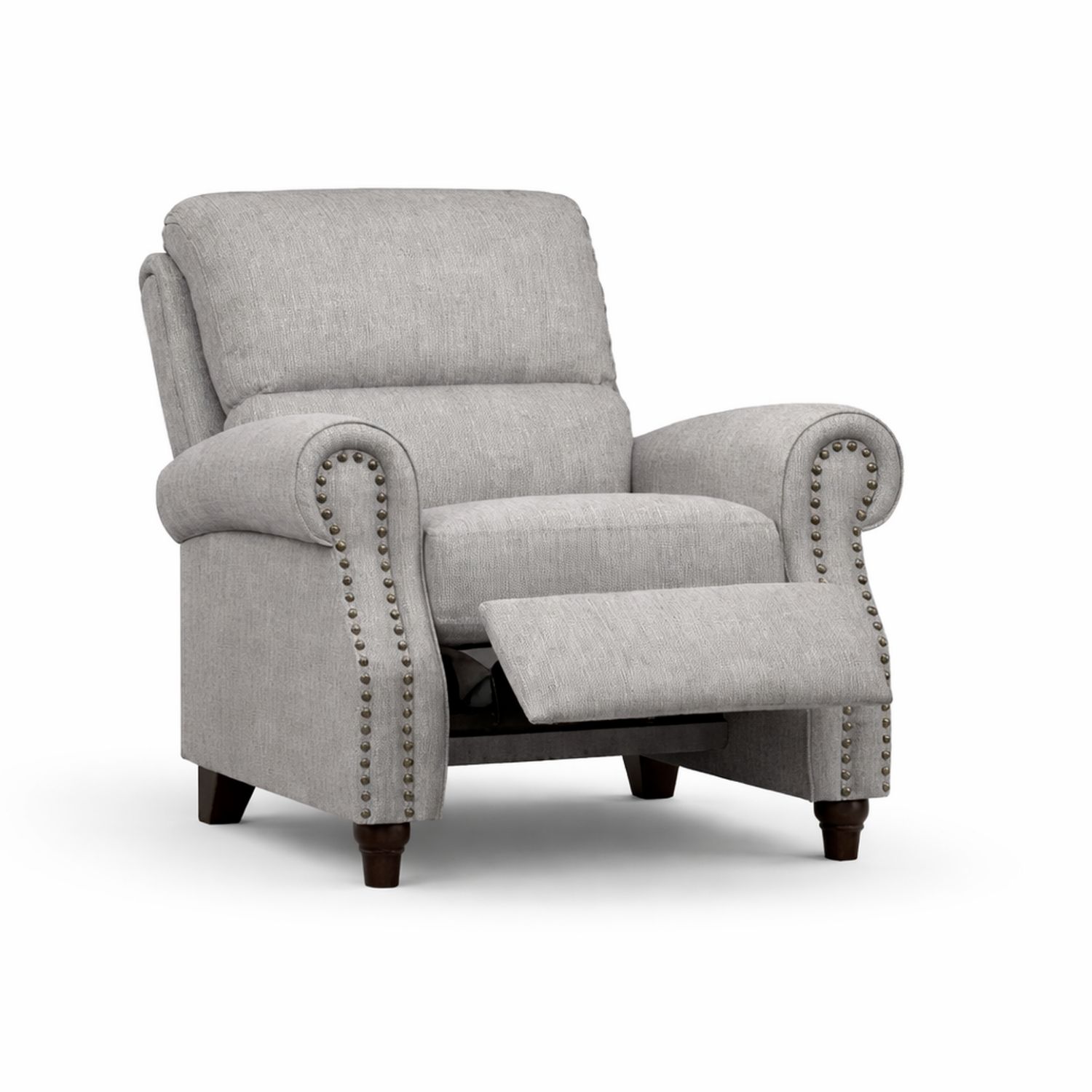 Poltrona reclinabile in tessuto grigio chiaro con struttura in legno 80x75x90 cm