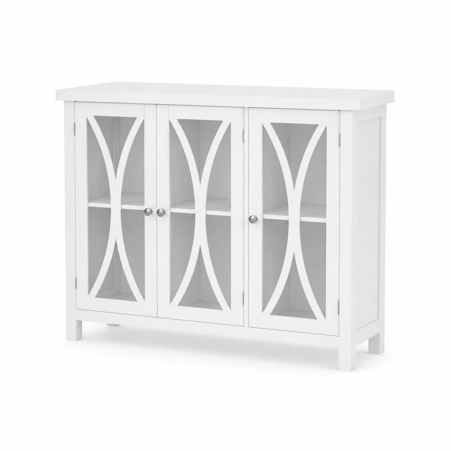 Credenza in Legno Bianca con Porte in Vetro Temperato