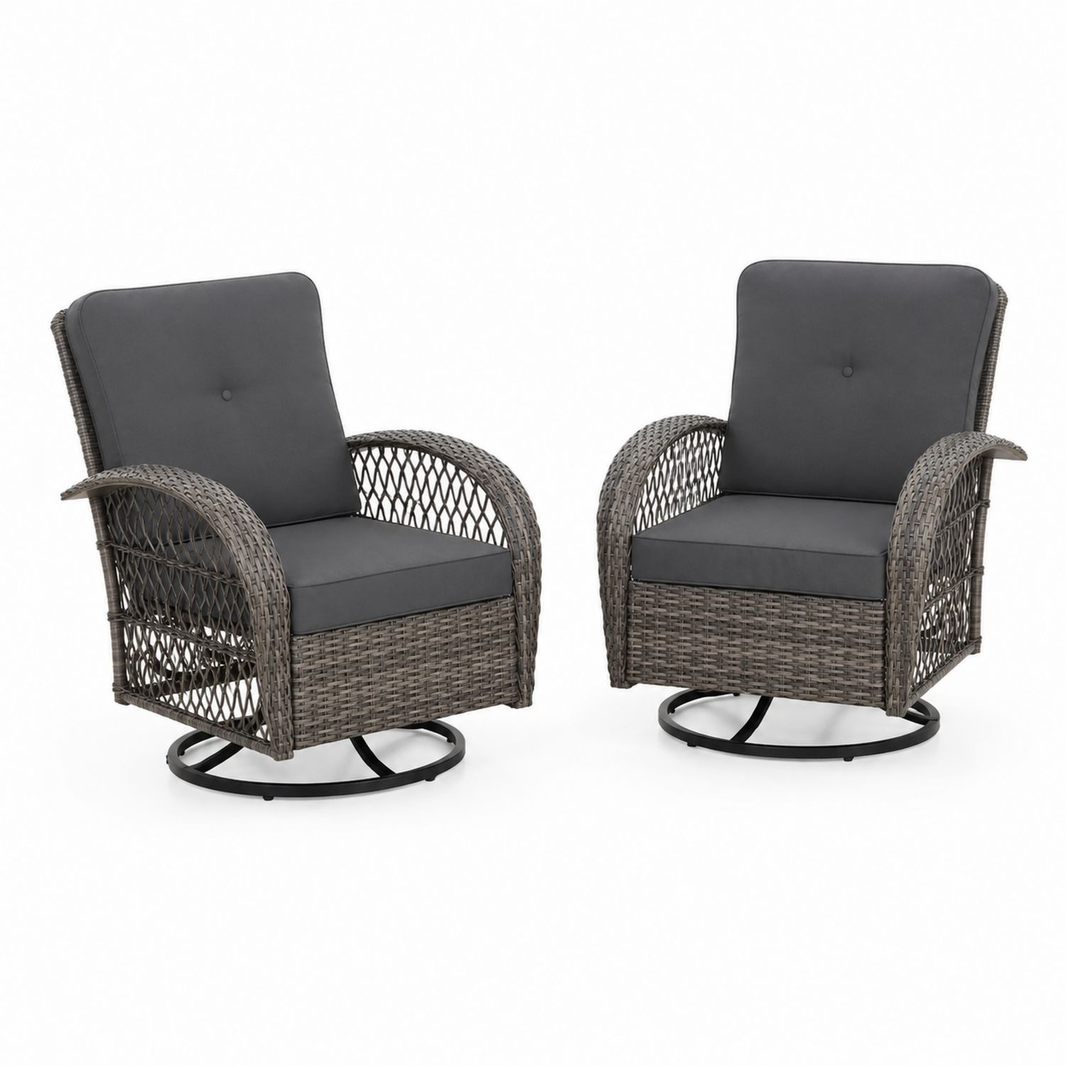 Set di 2 Poltrone da Esterno in Rattan con Cuscini in Poliestere