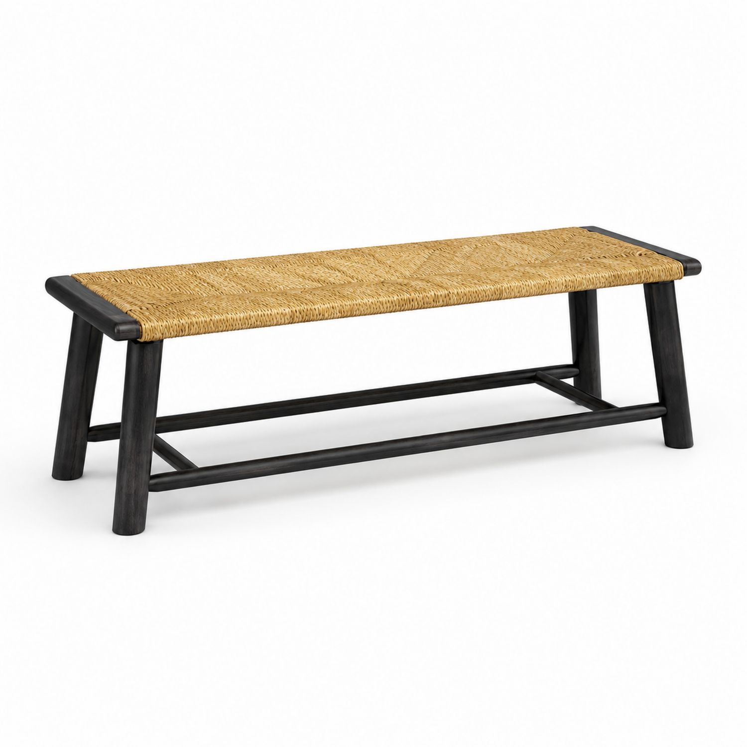Panca in legno e rattan 120x40x45 cm Naturale/Nero