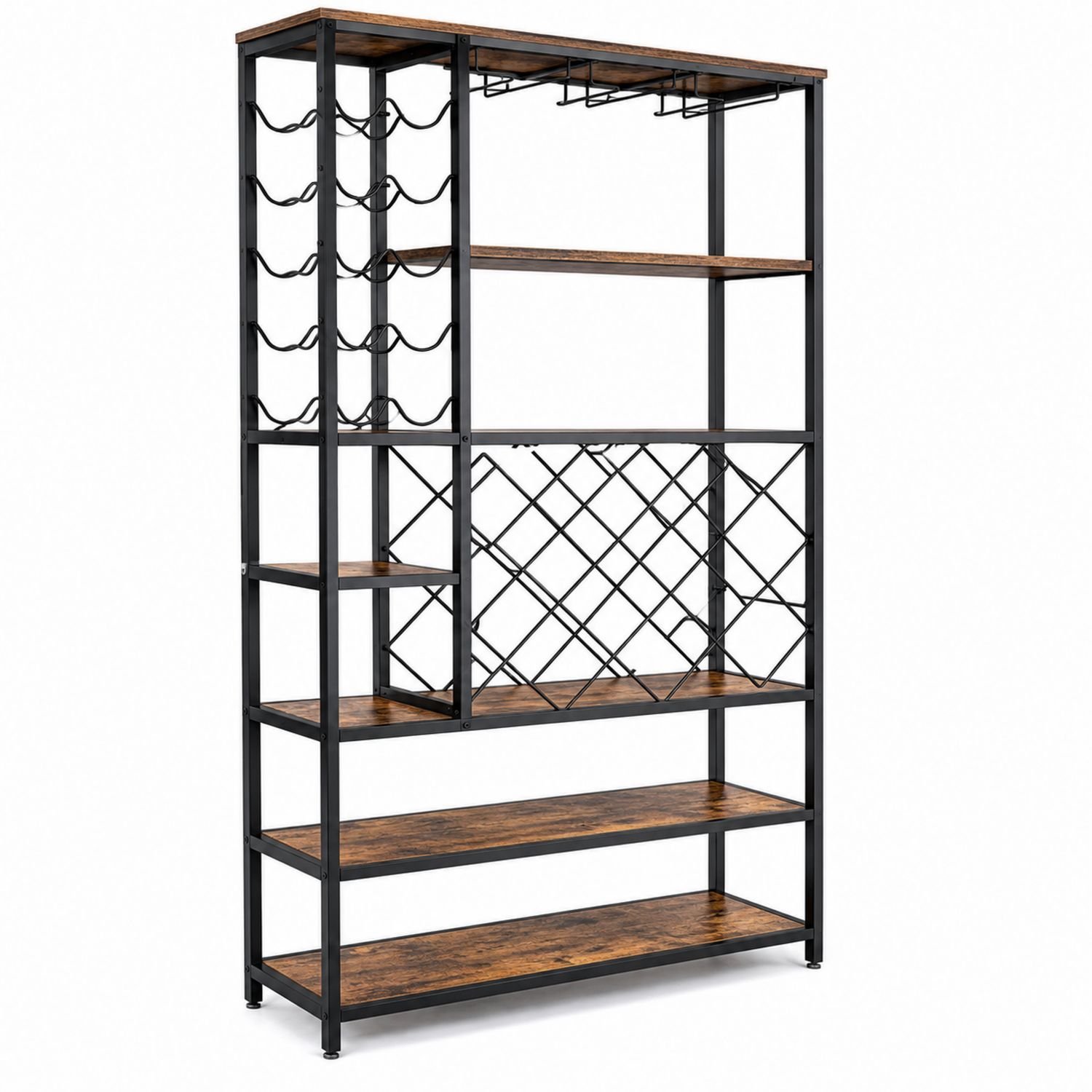 Scaffale Portabottiglie in Acciaio e Legno di Pino 180x95x40 cm