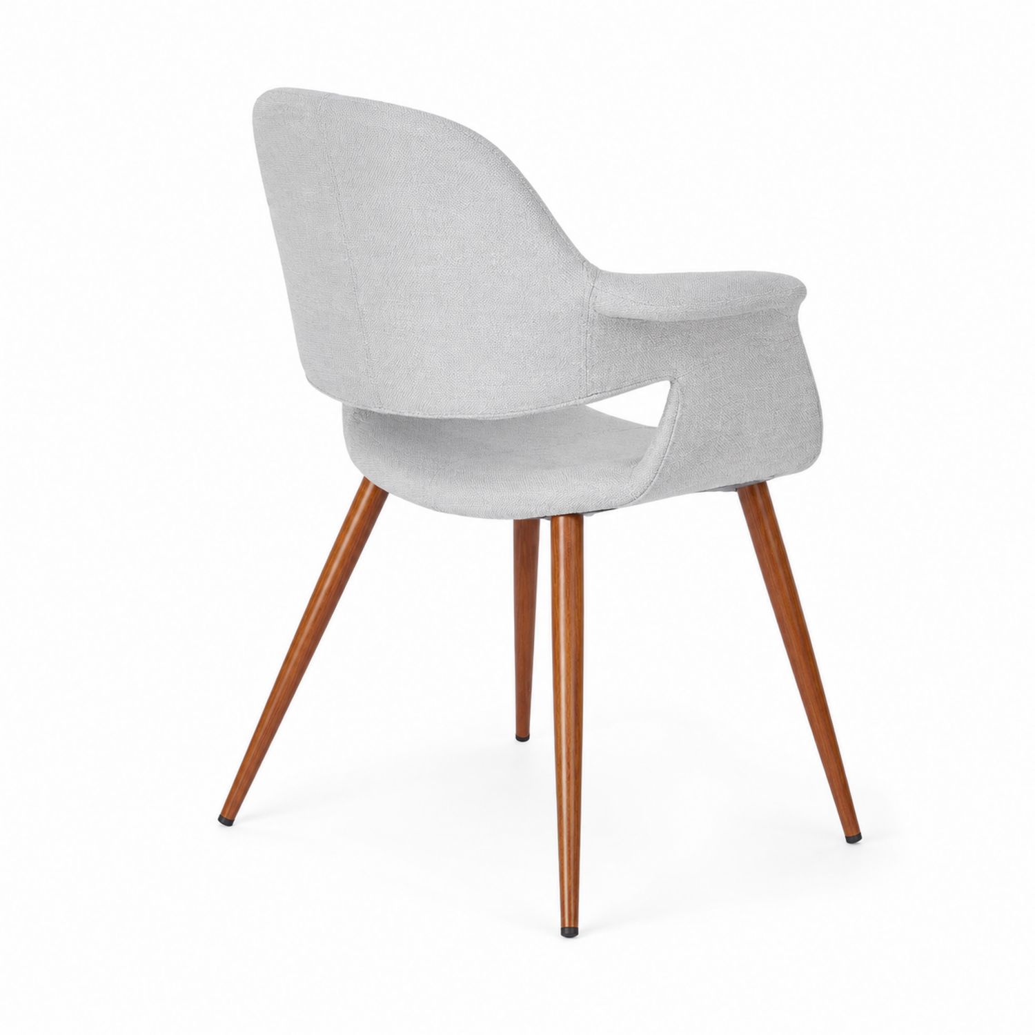 Sedia da pranzo con braccioli in tessuto grigio e gambe in legno