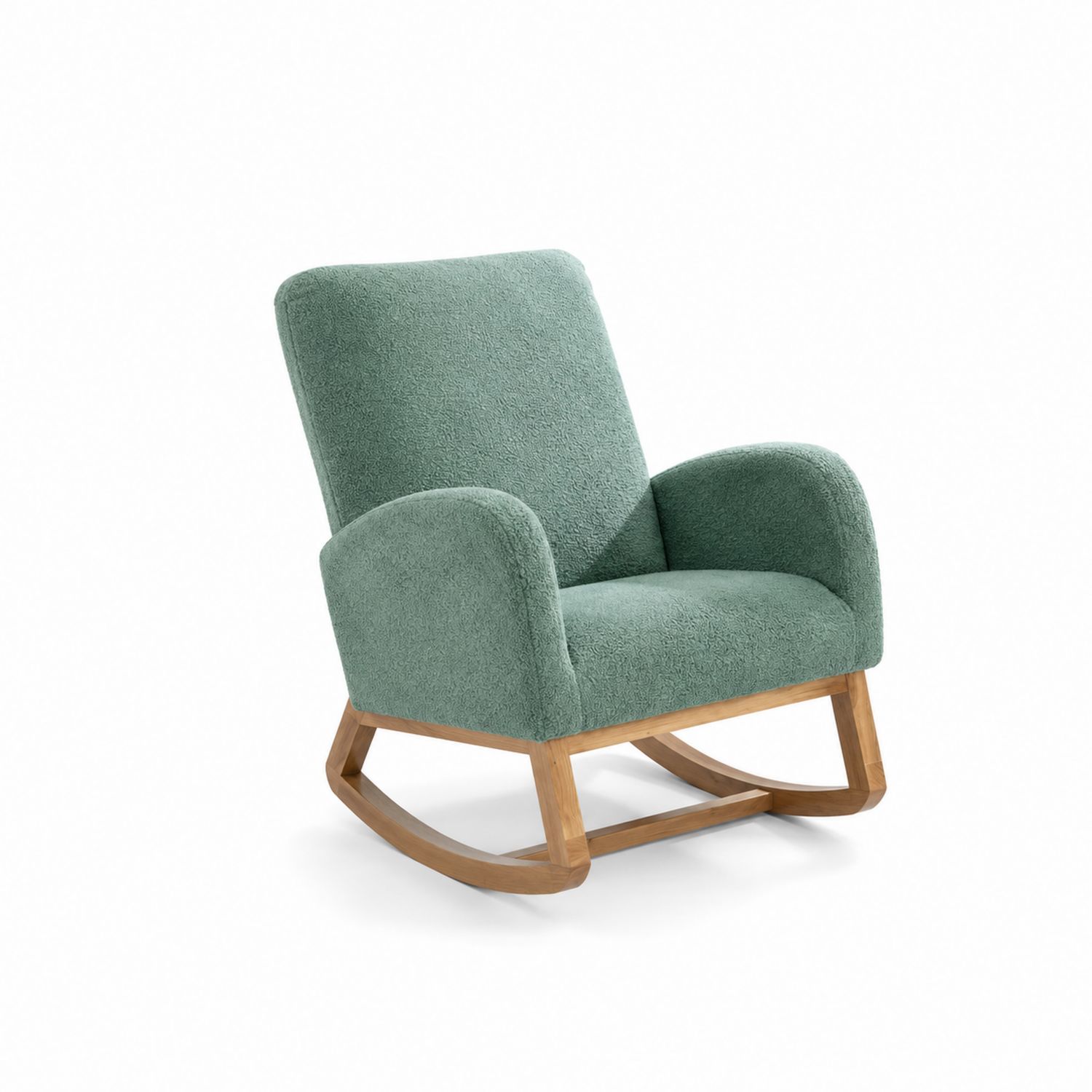 Sedia a dondolo in tessuto bouclé e legno verde
