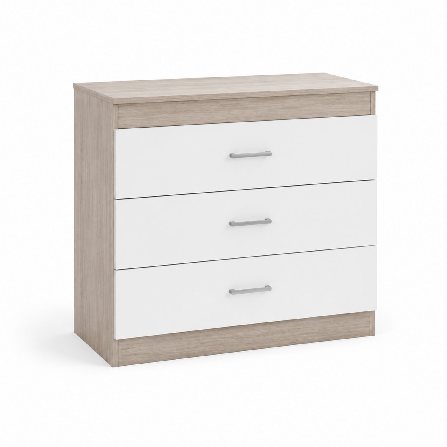 Cassettiera in legno con 3 cassetti bianco e rovere