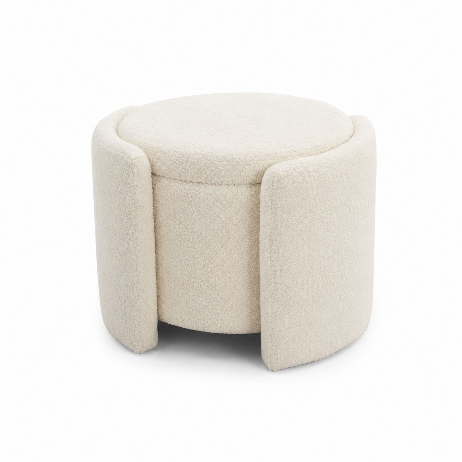 Pouf rotondo in tessuto bouclé crema
