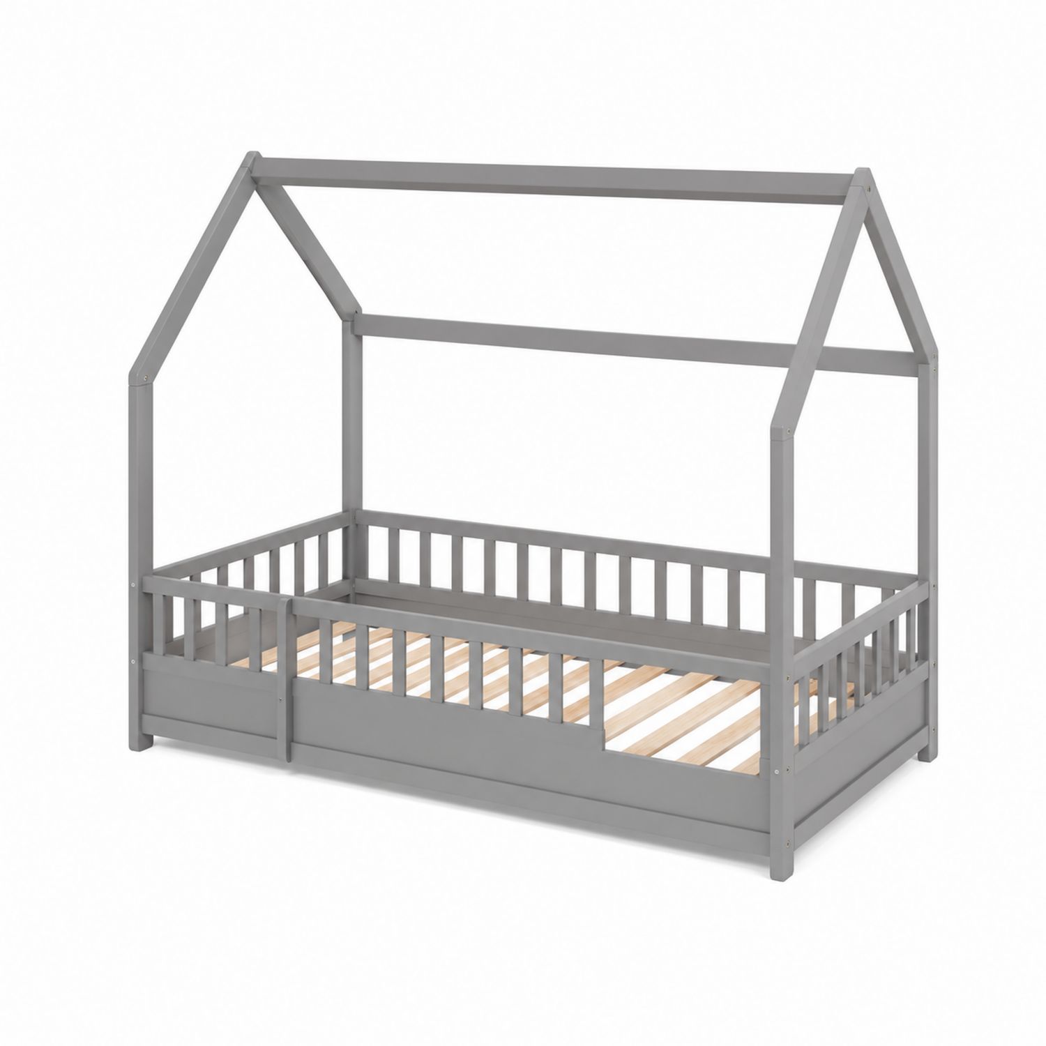 Letto per bambini a forma di casa in legno grigio