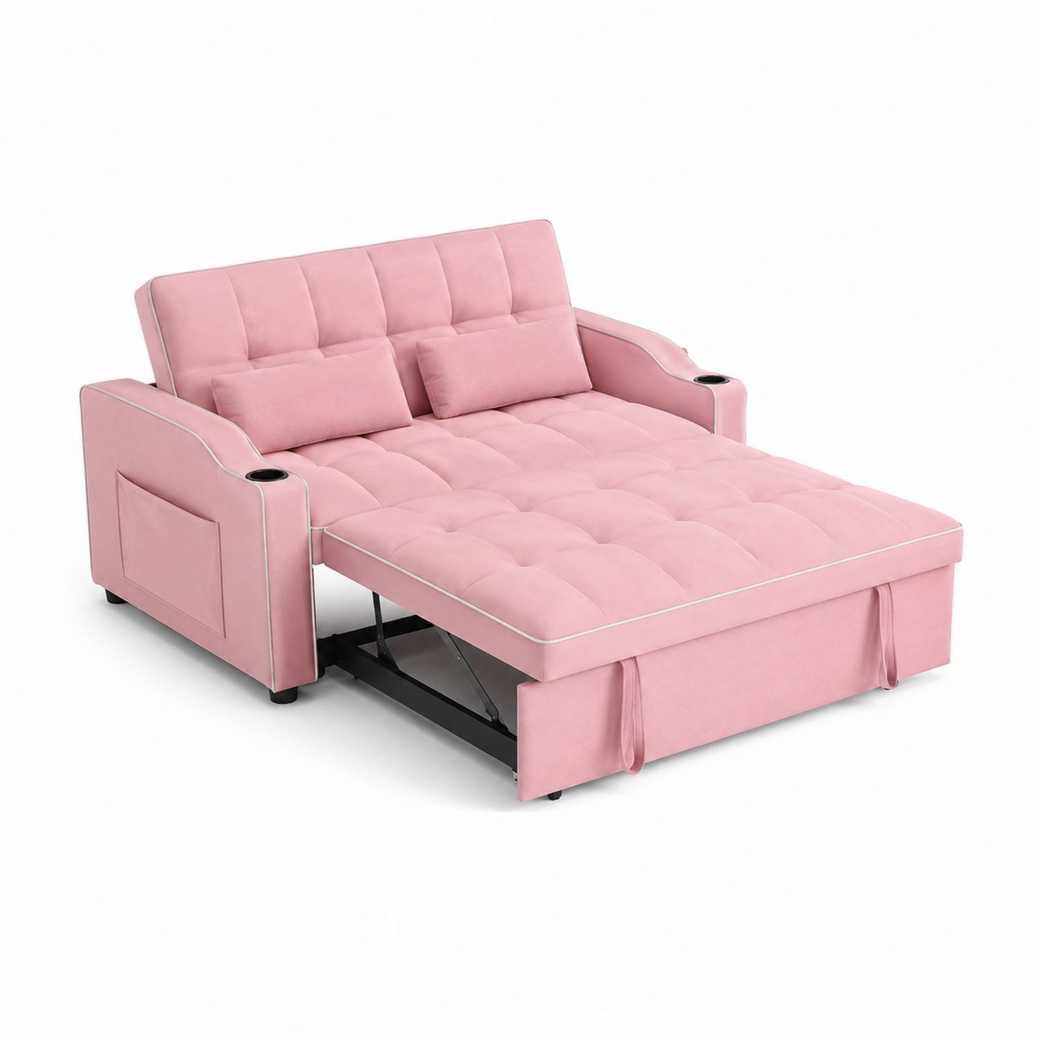Divano Letto in Tessuto e Metallo Rosa 140x200 cm