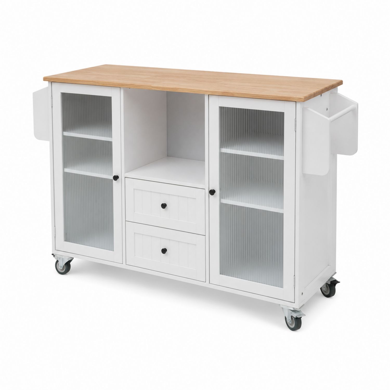 Credenza cucina in legno MDF e rovere con ante in vetro ondulato