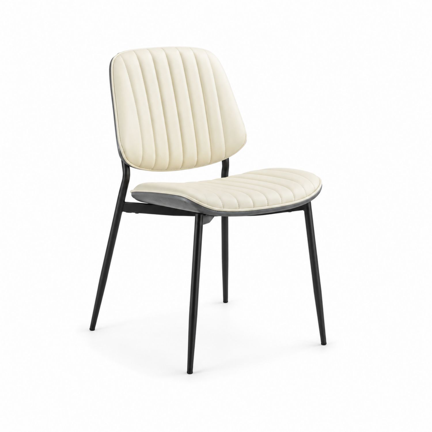 Sedia da pranzo in pelle sintetica crema con gambe in metallo
