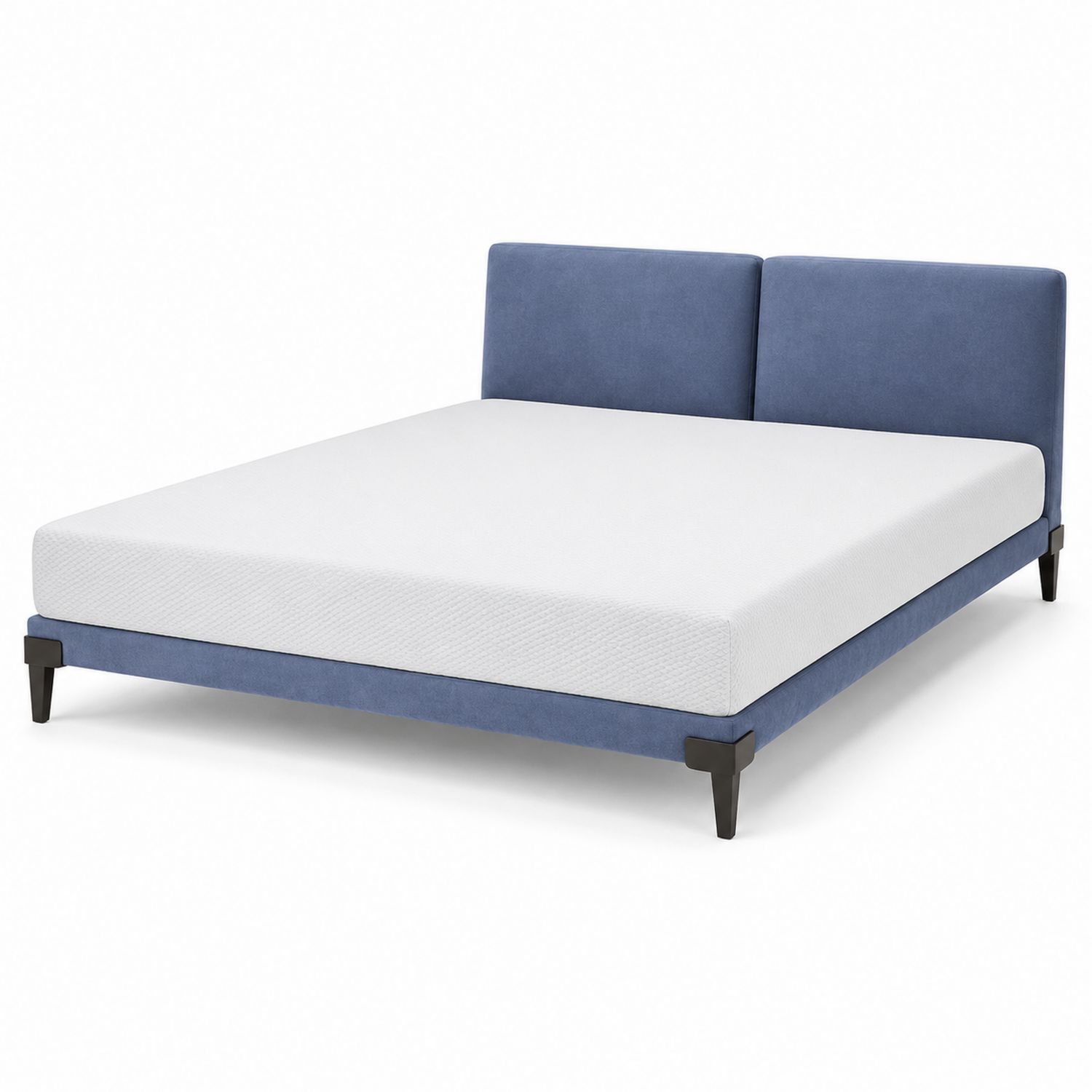 Letto matrimoniale in tessuto blu con materasso 160x200 cm