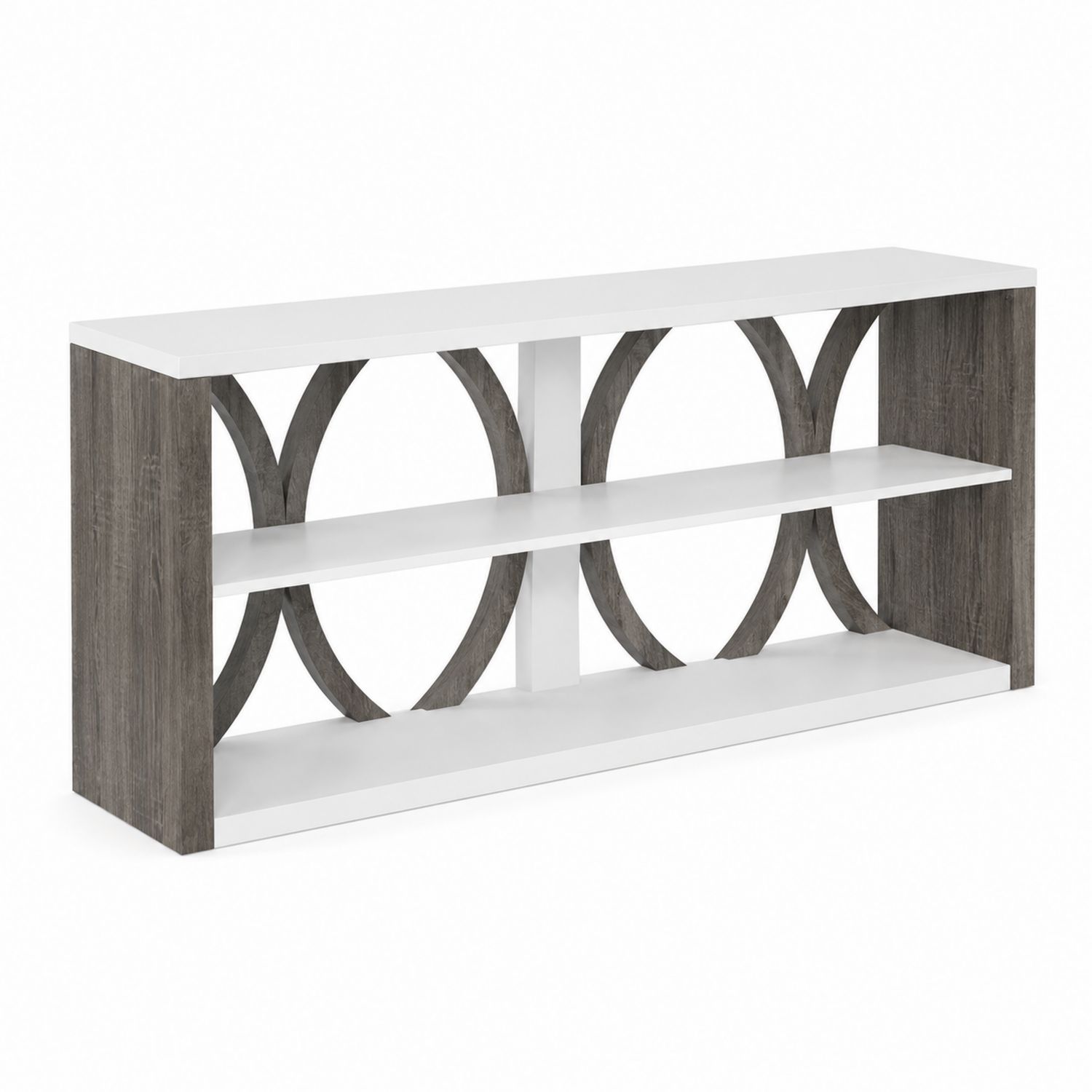 Consolle libreria in legno a 2 ripiani bianco/grigio 120x30x80 cm
