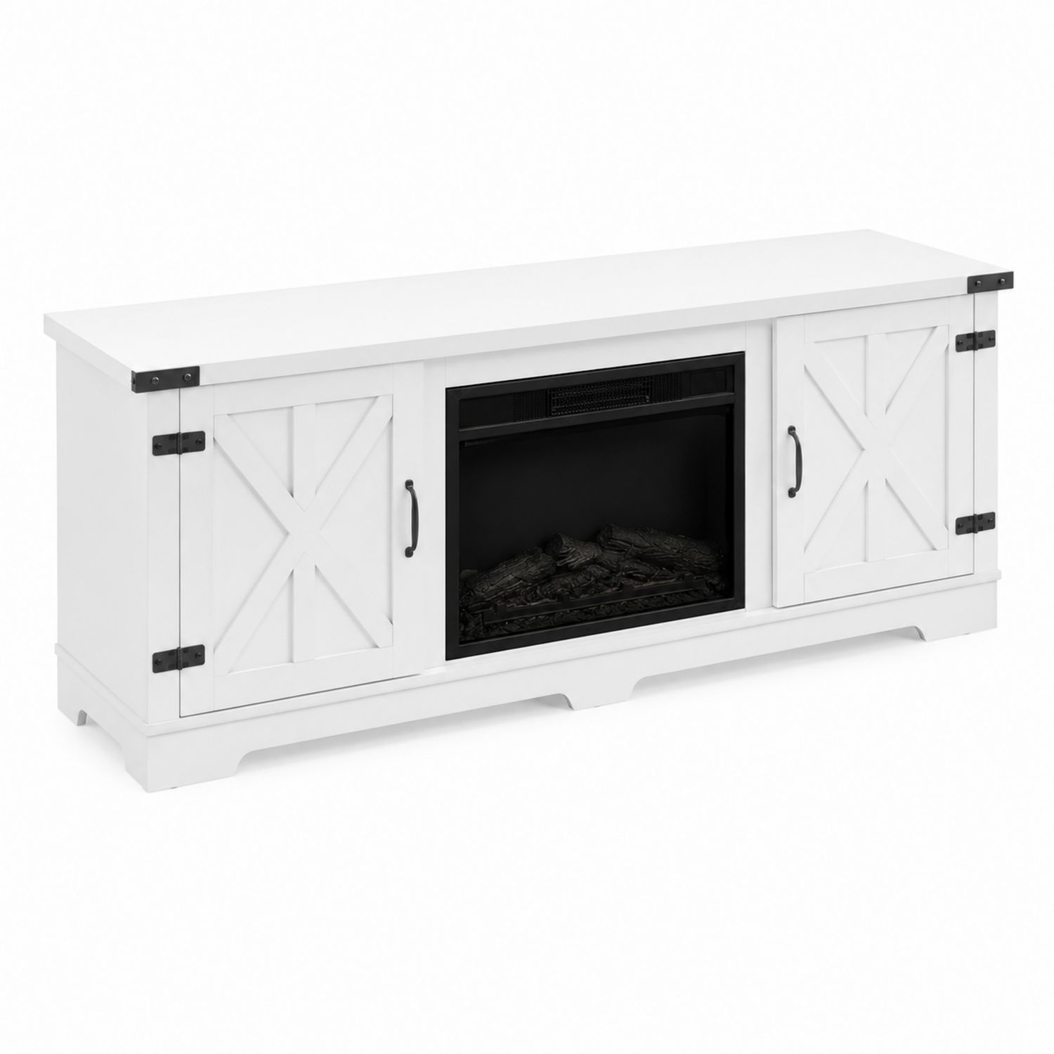 Mobile TV in legno con camino elettrico, Bianco