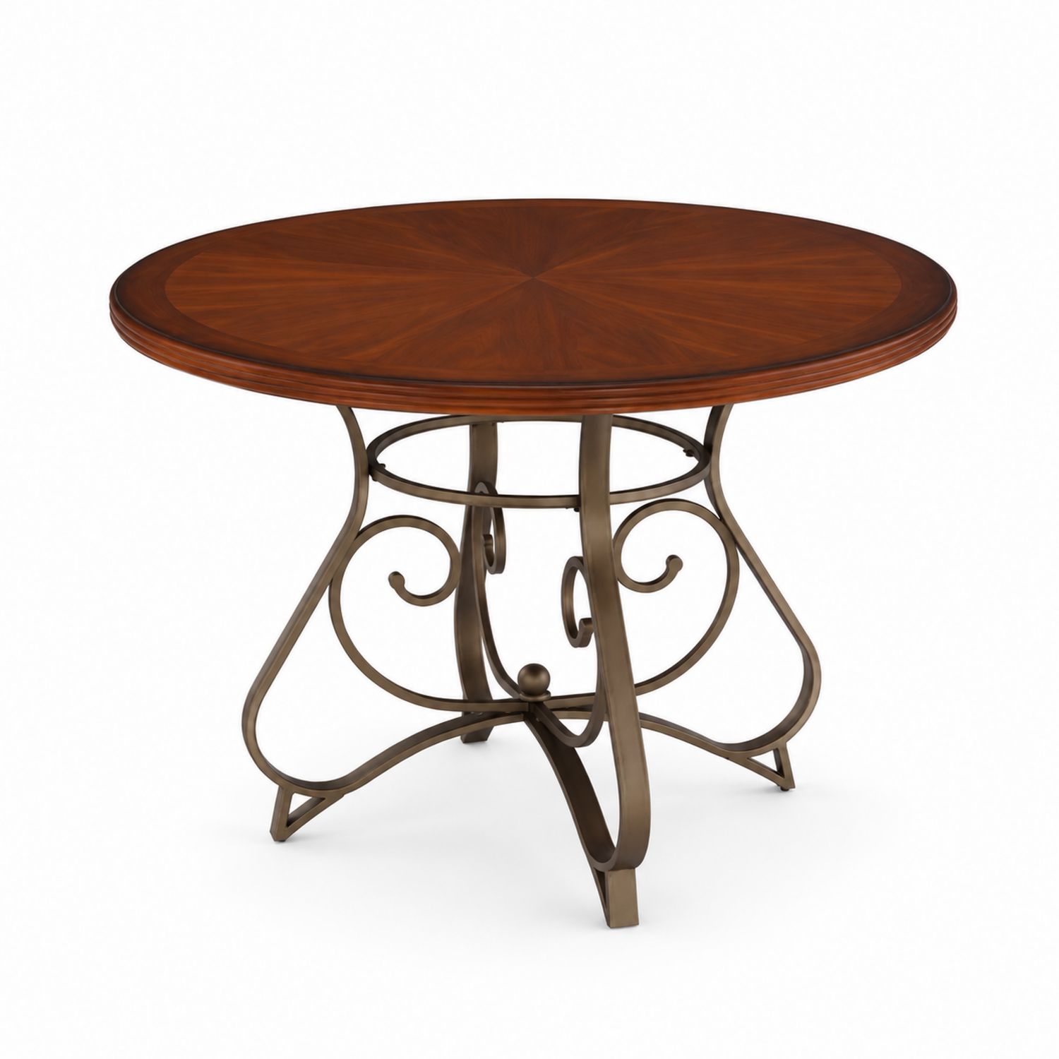 Tavolo rotondo in legno e metallo, diametro 120 cm, marrone/bronzo