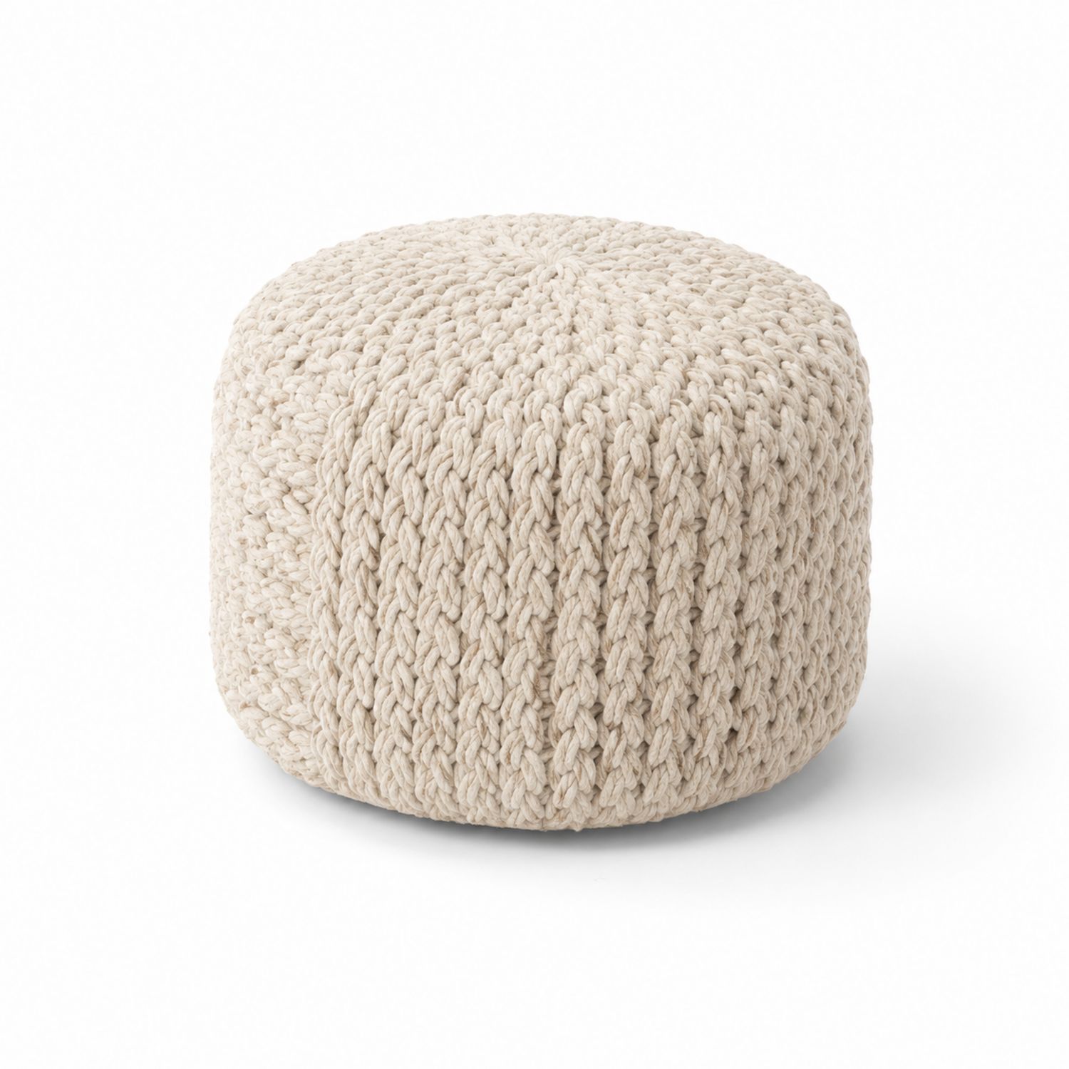 Pouf tondo in maglia di cotone 50 cm Beige