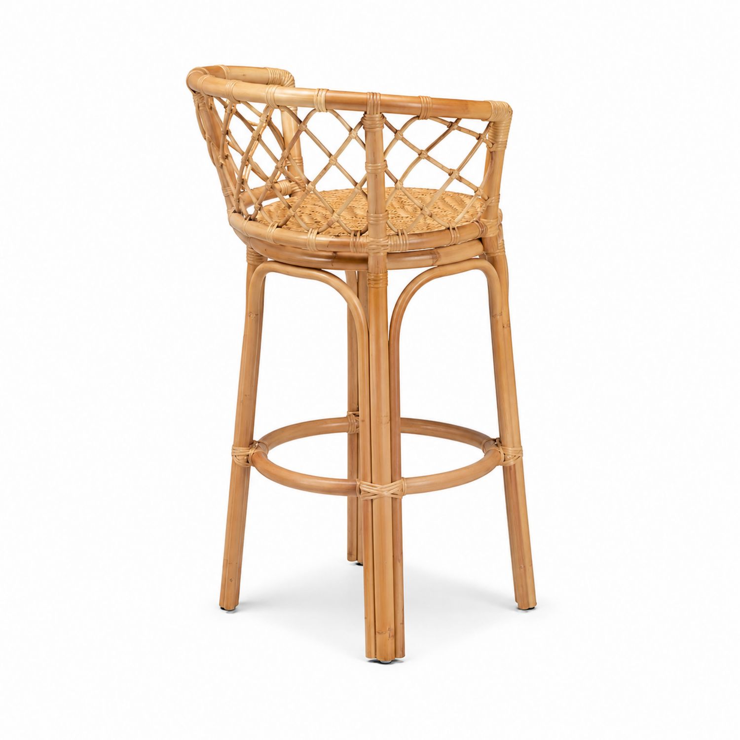 Sgabello da Bar in Rattan con Seduta Intrecciata