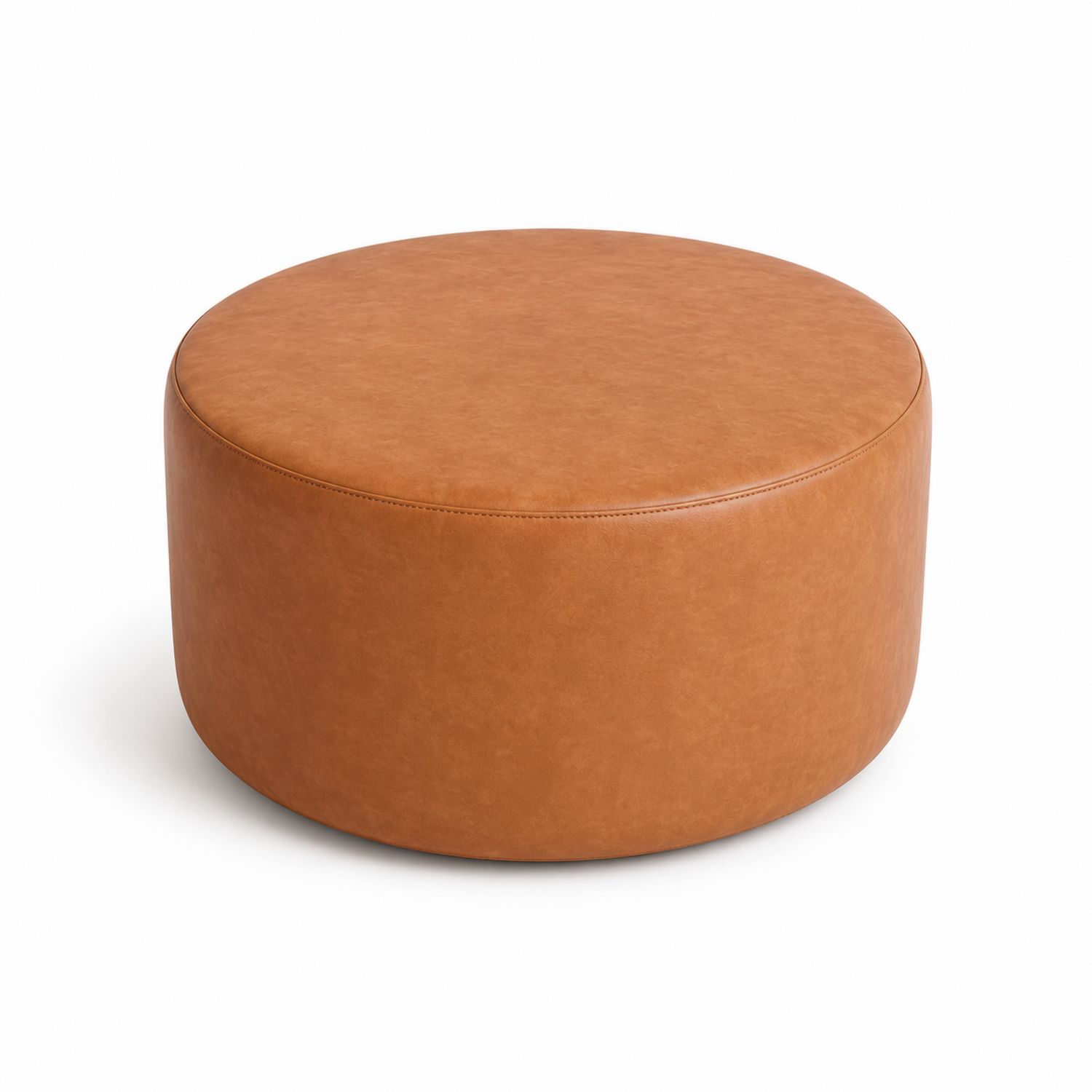 Pouf Rotondo in Pelle Sintetica Marrone 60x30 cm
