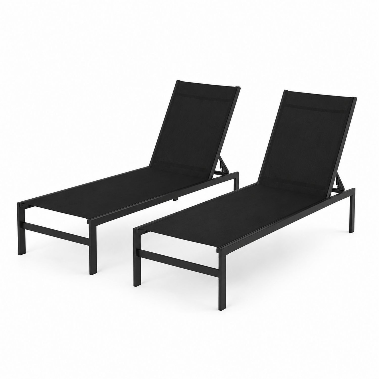 Set di 2 lettini prendisole regolabili in metallo nero