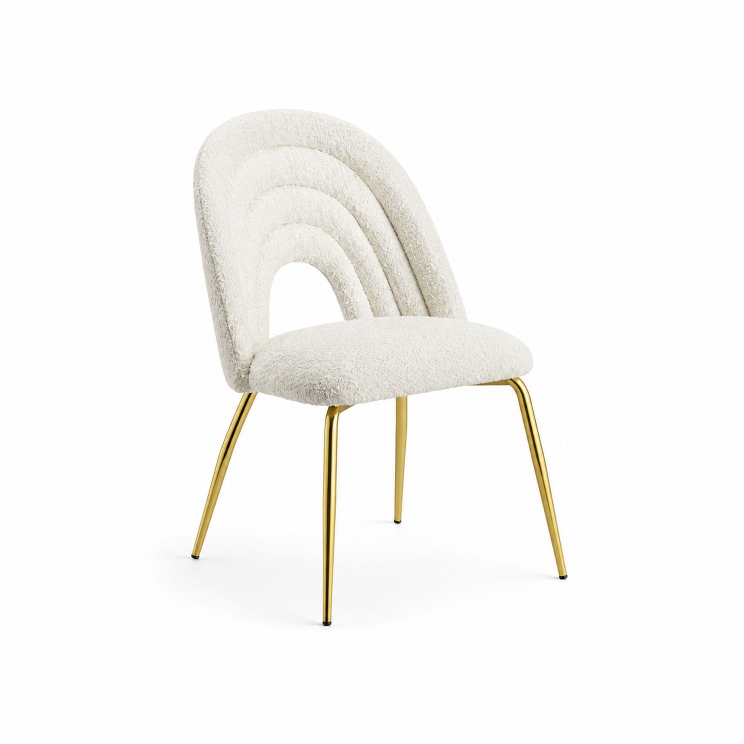 Sedia in tessuto bouclé con gambe in metallo dorato