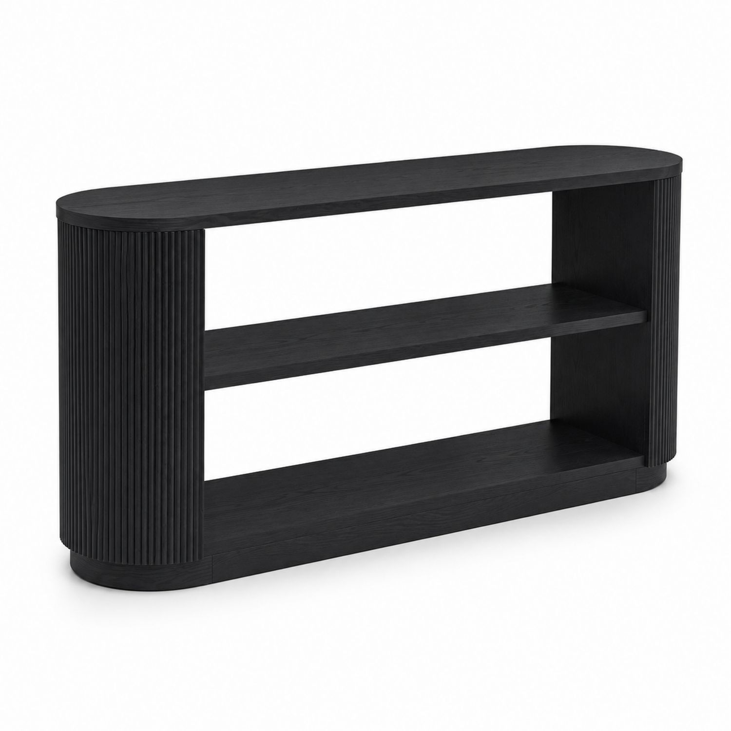 Consolle ovale in MDF laminato nero con ripiani