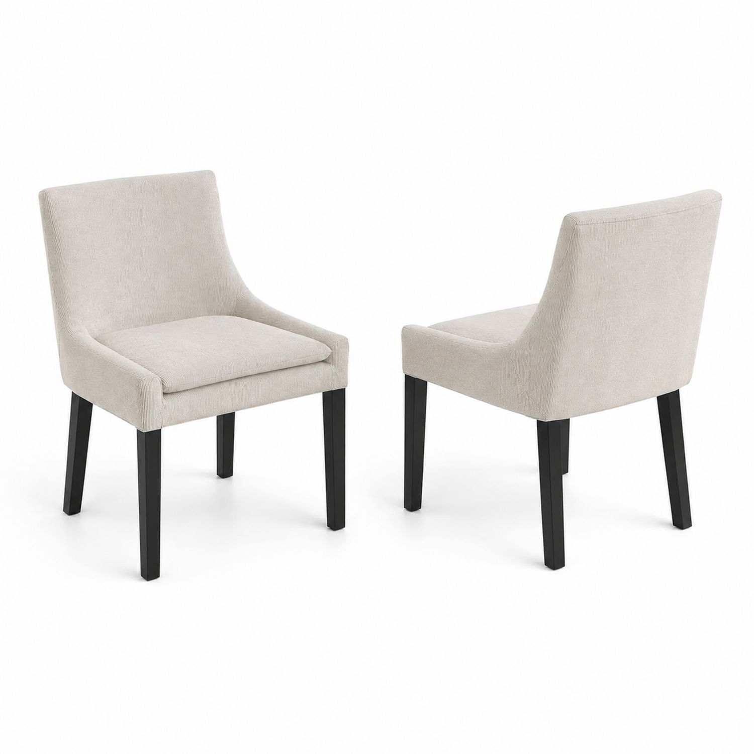 Set 2 Sedie da Pranzo in Tessuto Beige e Gambe in Legno Nero