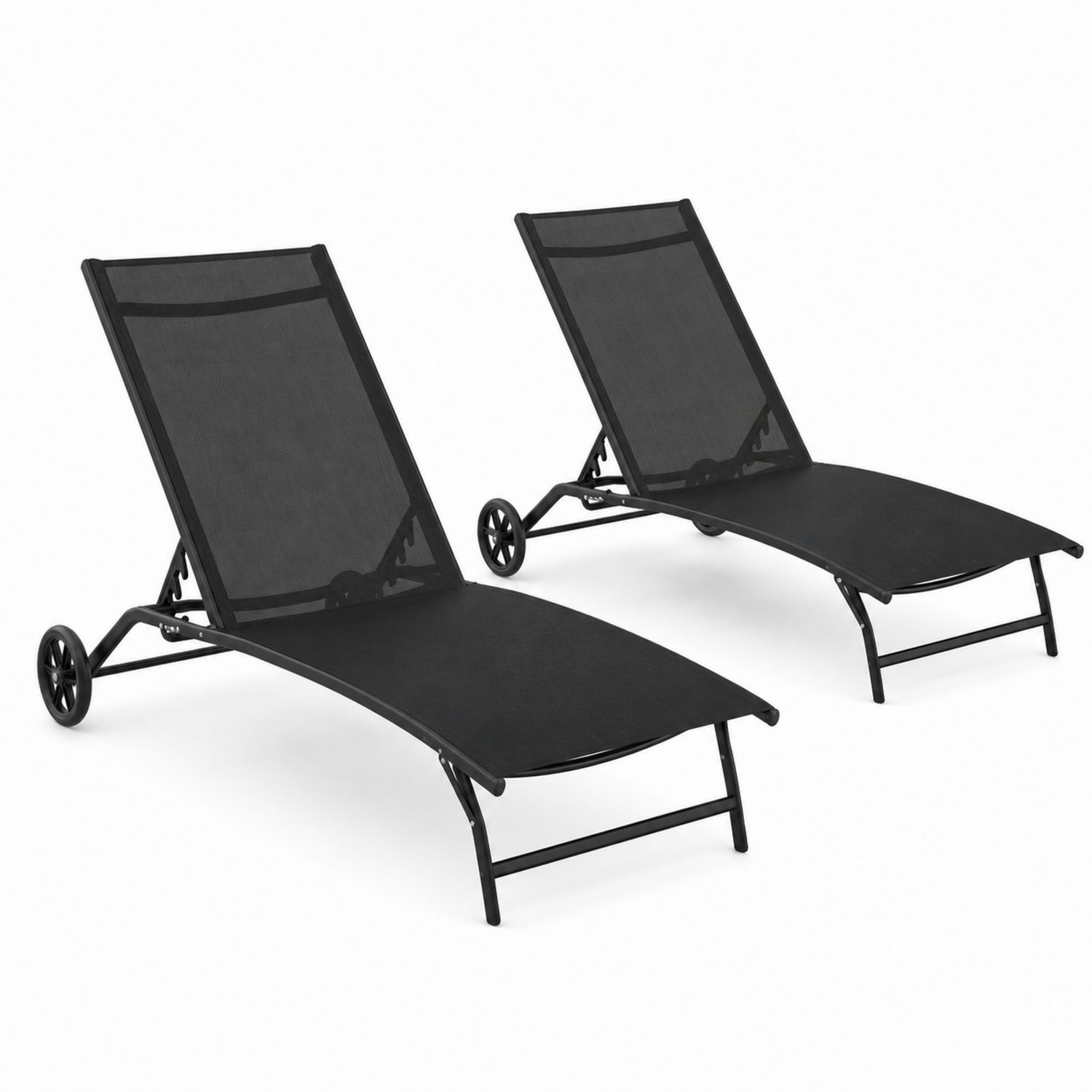 Set di 2 Lettini Prendisole in Alluminio e Rete Textilene Neri