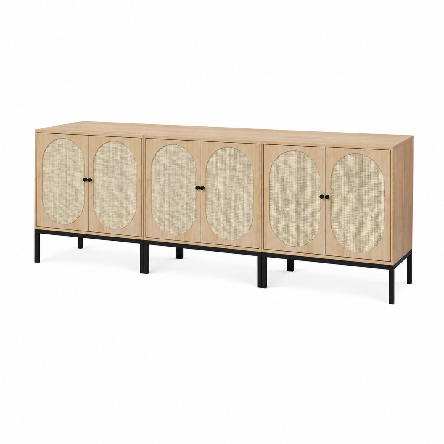 Credenza in Legno e Rattan con 4 Porte