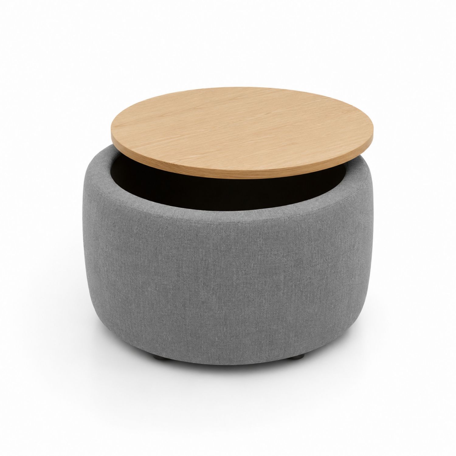 Pouf contenitore in tessuto Grigio con piano in legno di quercia