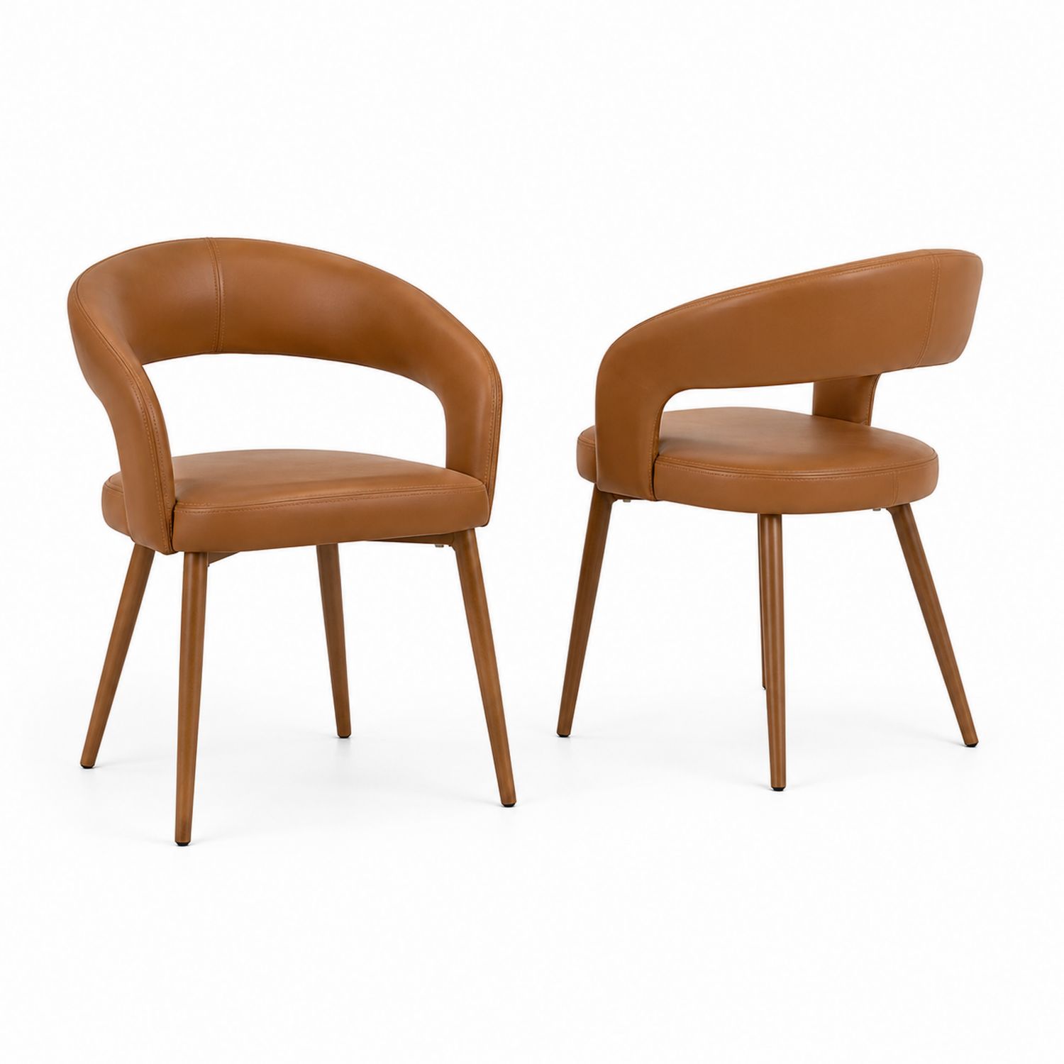 Set di 2 sedie da pranzo in pelle sintetica marrone e metallo