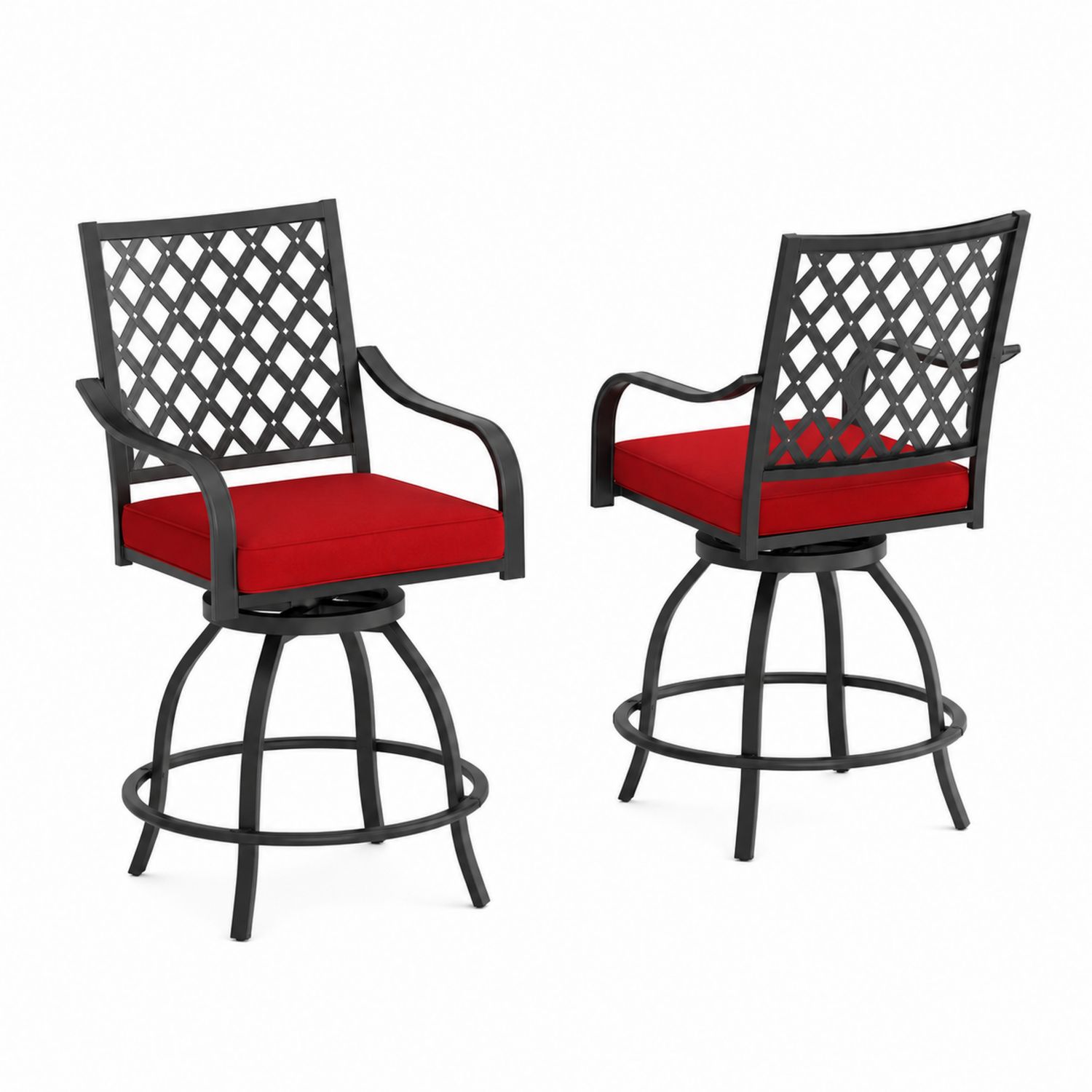Set di 2 sedie da esterno in metallo con cuscino rosso