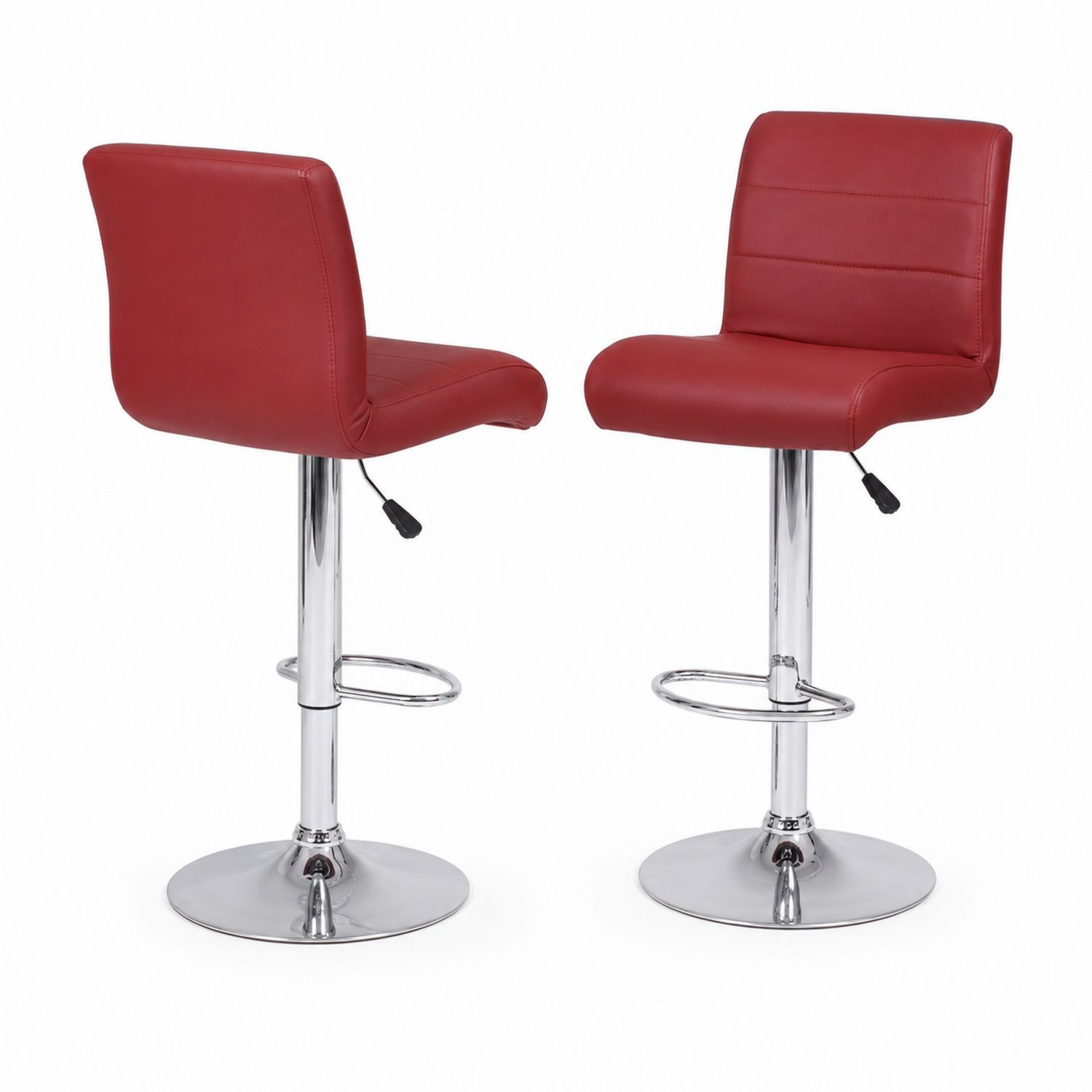 Set di 2 sgabelli da bar in pelle sintetica rosso con base cromata regolabile