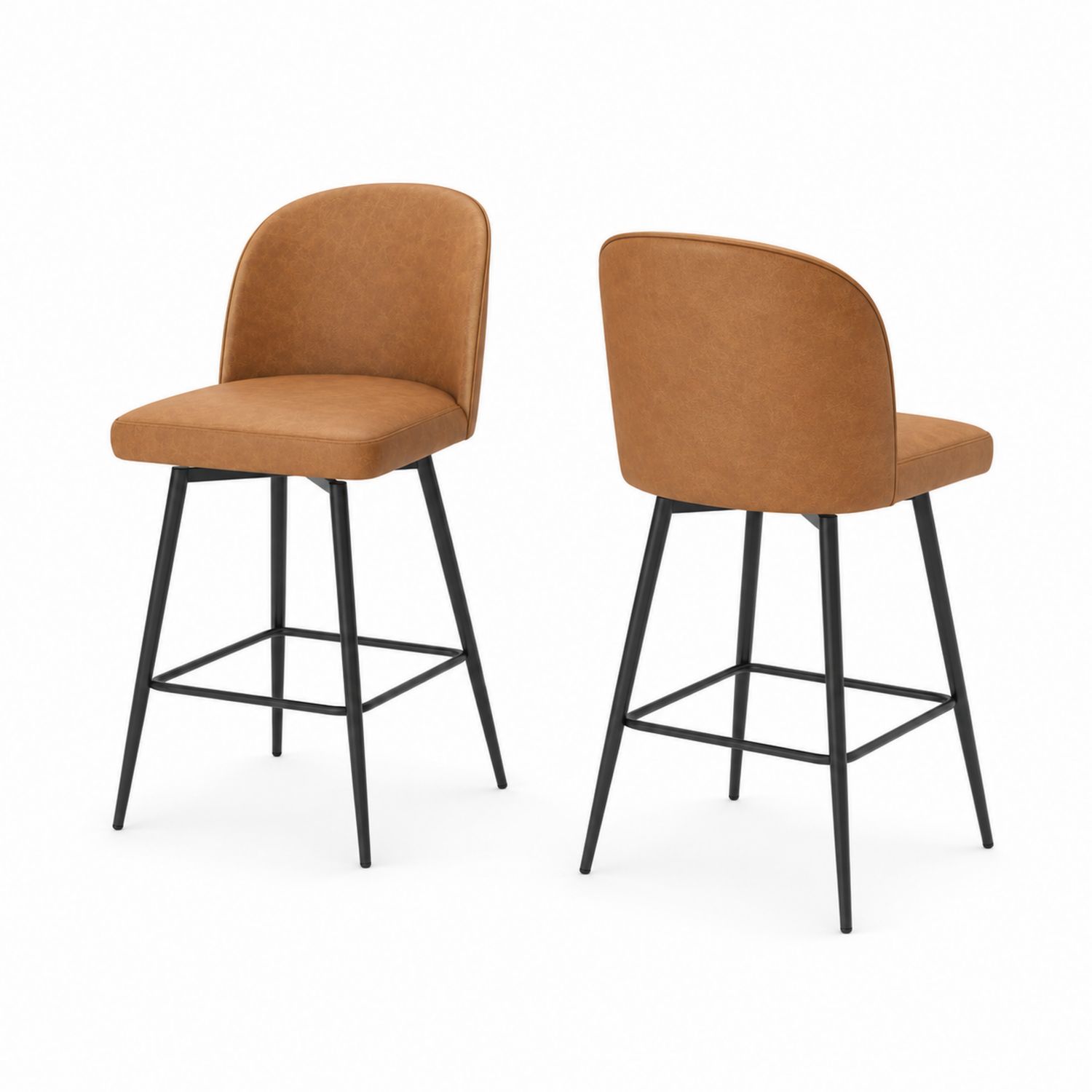 Set di 2 sgabelli da bar in pelle sintetica marrone con struttura in metallo nero