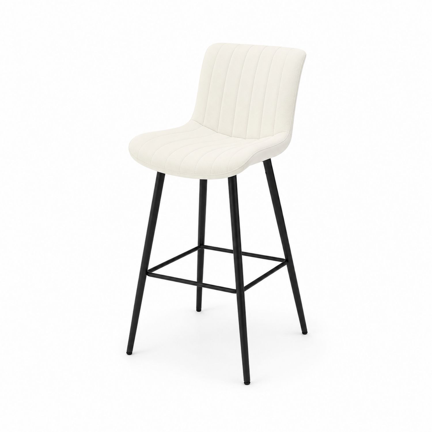 Sgabello da Bar in Tessuto Crema con Gambe in Metallo Nero
