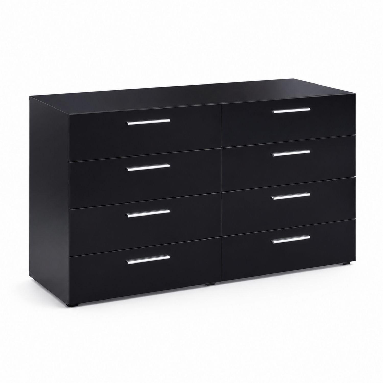 Cassettiera in legno nero con 8 cassetti e maniglie in metallo