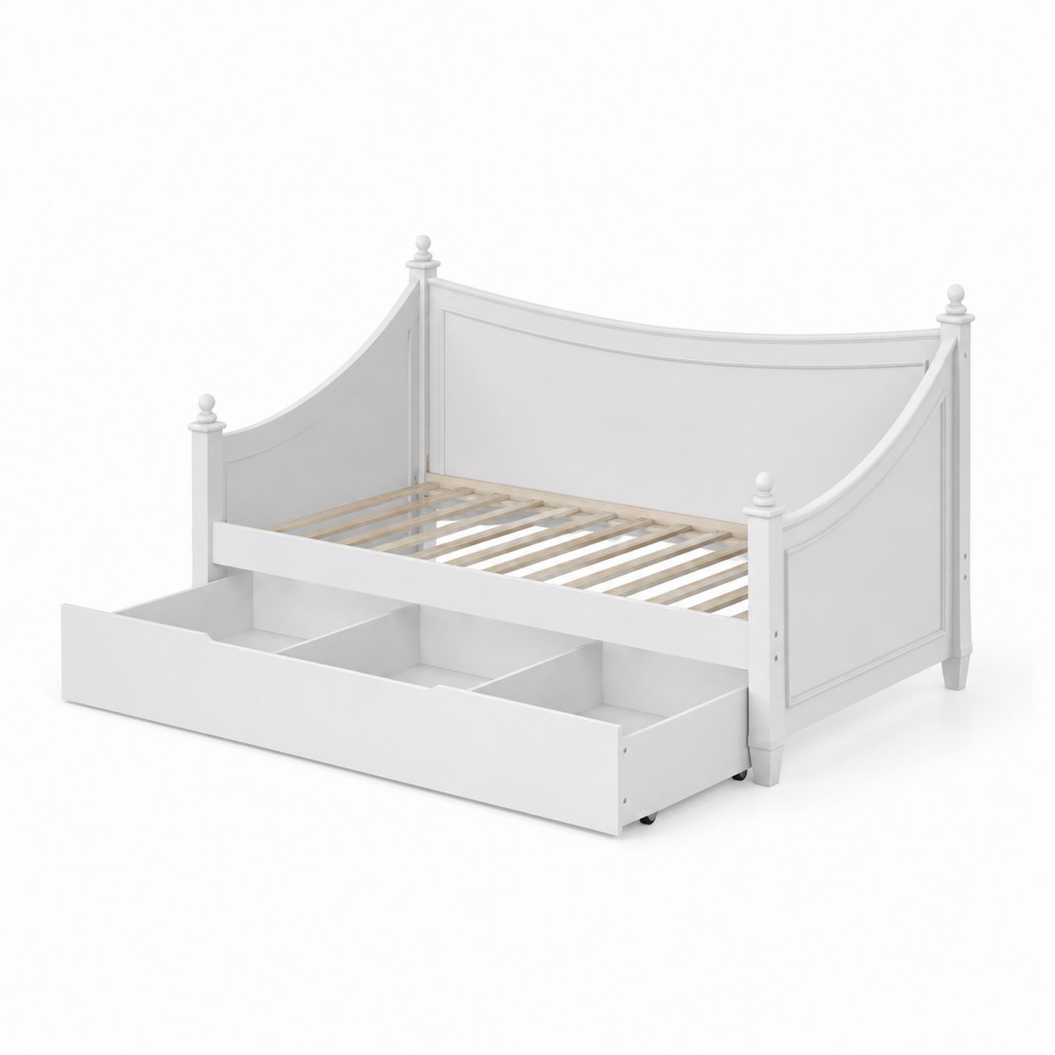 Letto singolo in legno bianco con cassetto estraibile