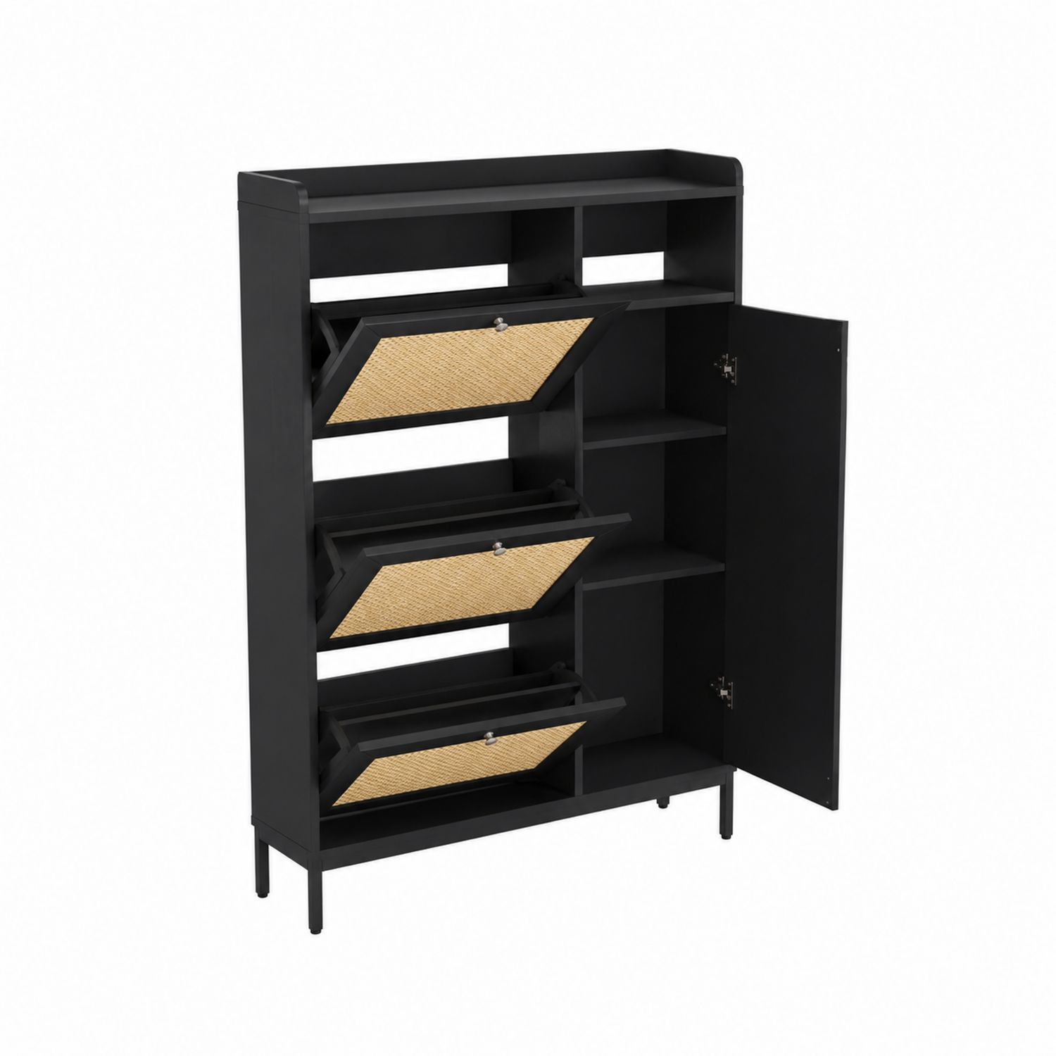 Scarpiera in MDF verniciato e rattan nero 120x90x30 cm