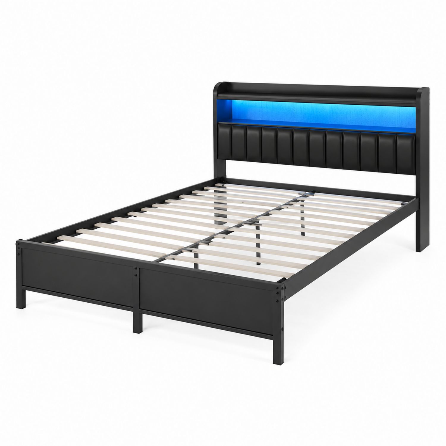 Letto matrimoniale in metallo nero con illuminazione LED