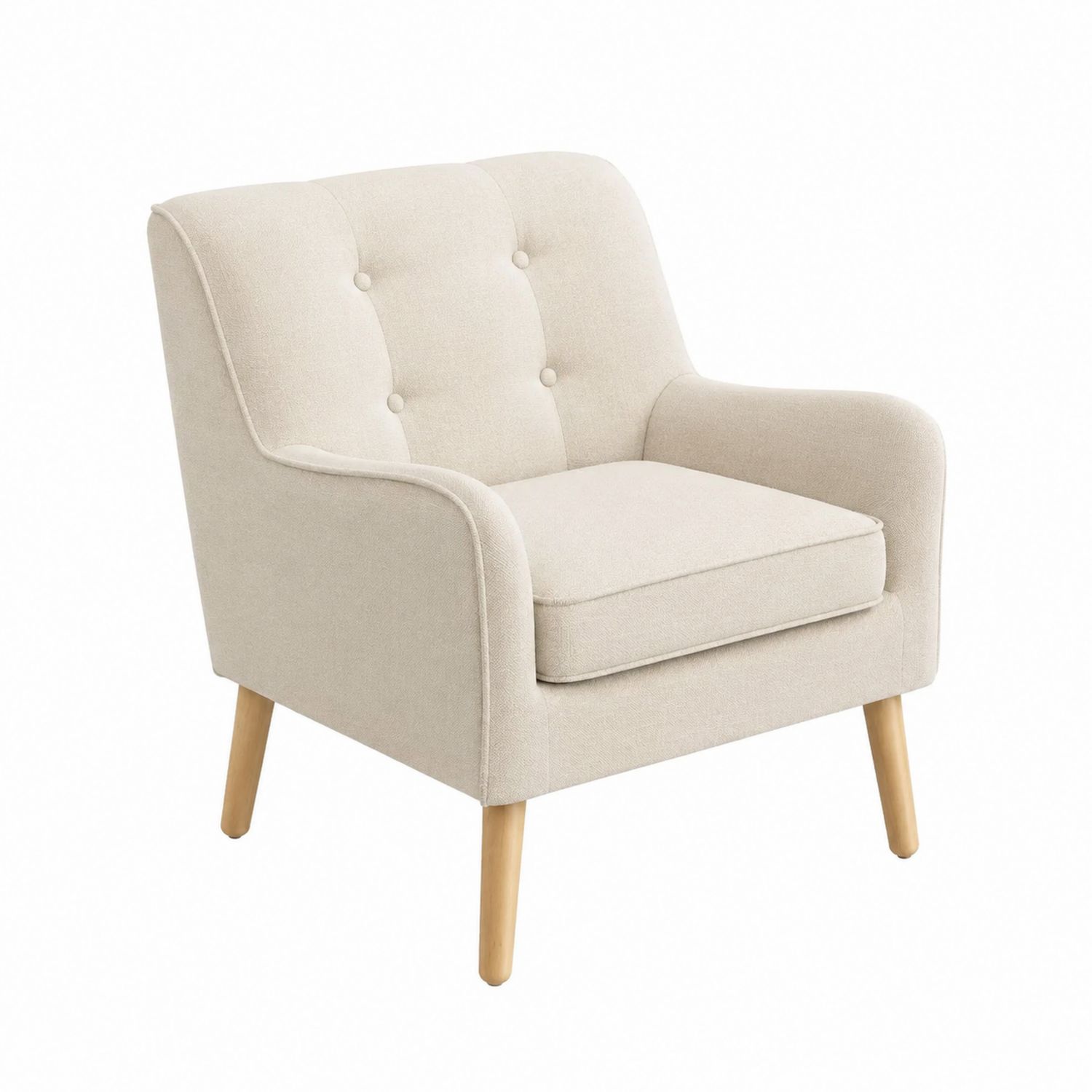 Fauteuil en tissu beige avec pieds en bois