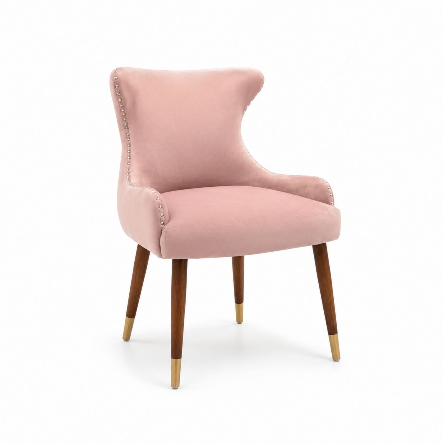 Chaise en velours rose avec pieds en bois et métal