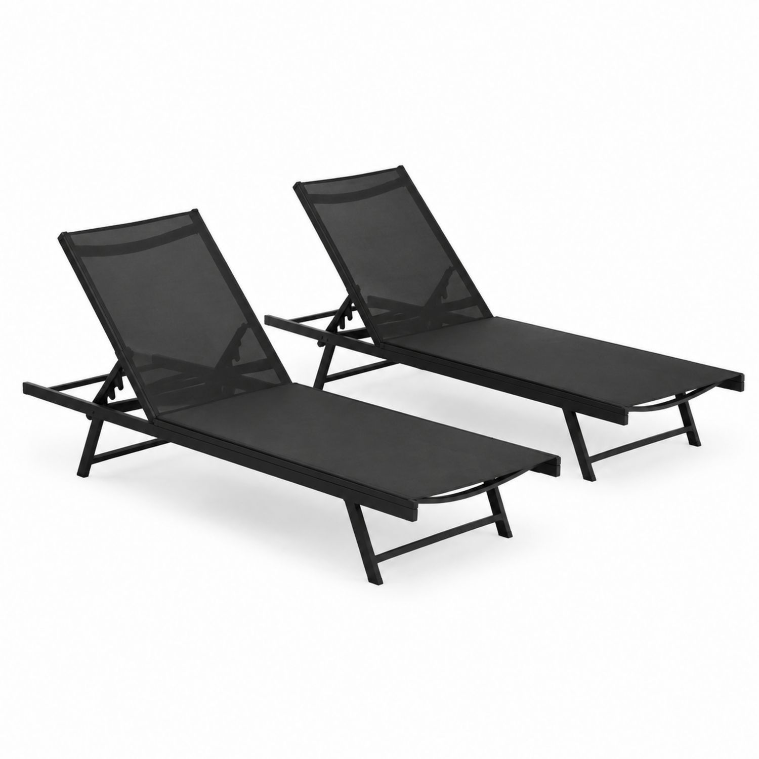 Lot de 2 chaises longues de jardin en aluminium ajustables Noir