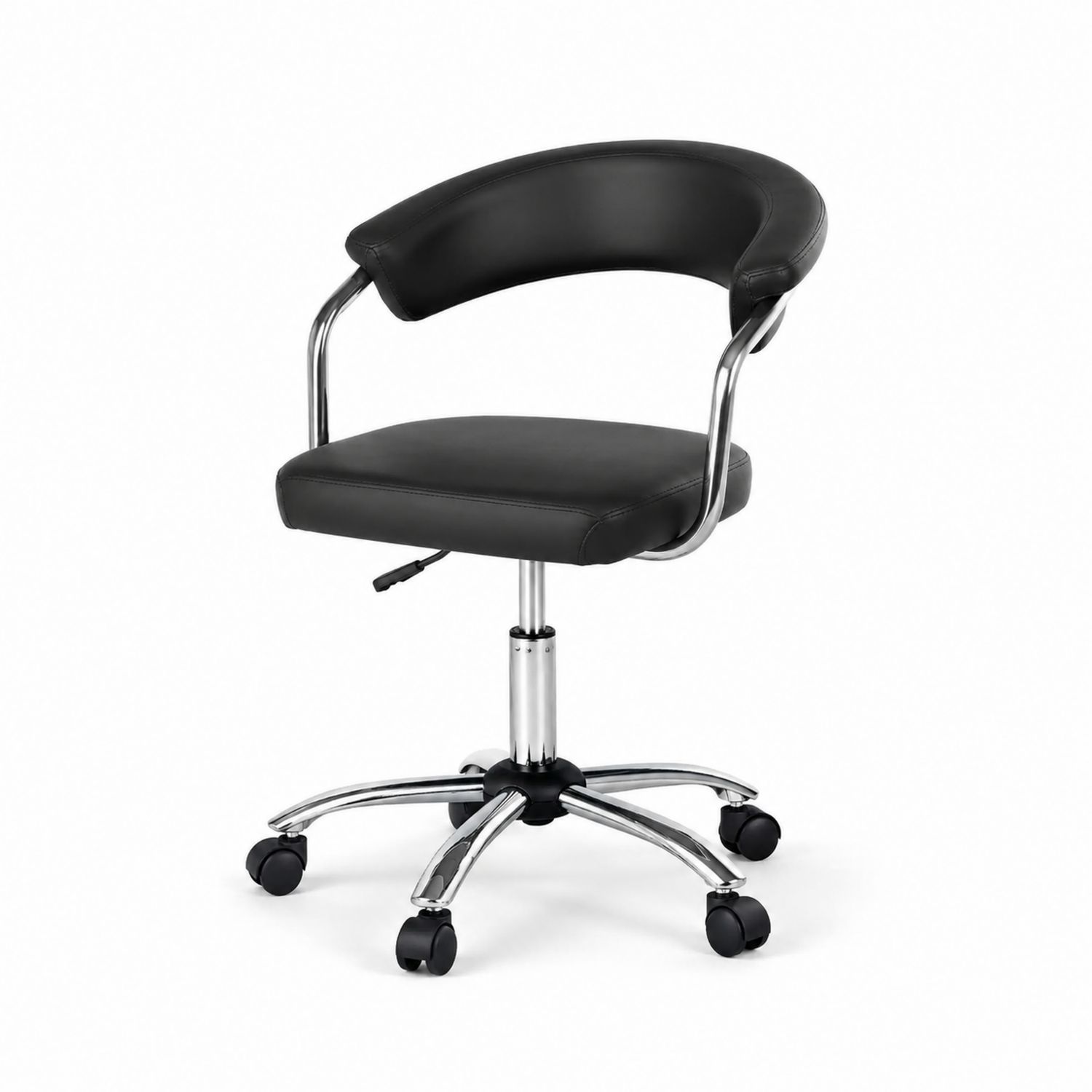 Chaise pivotante en cuir synthétique noir avec accoudoirs chromés